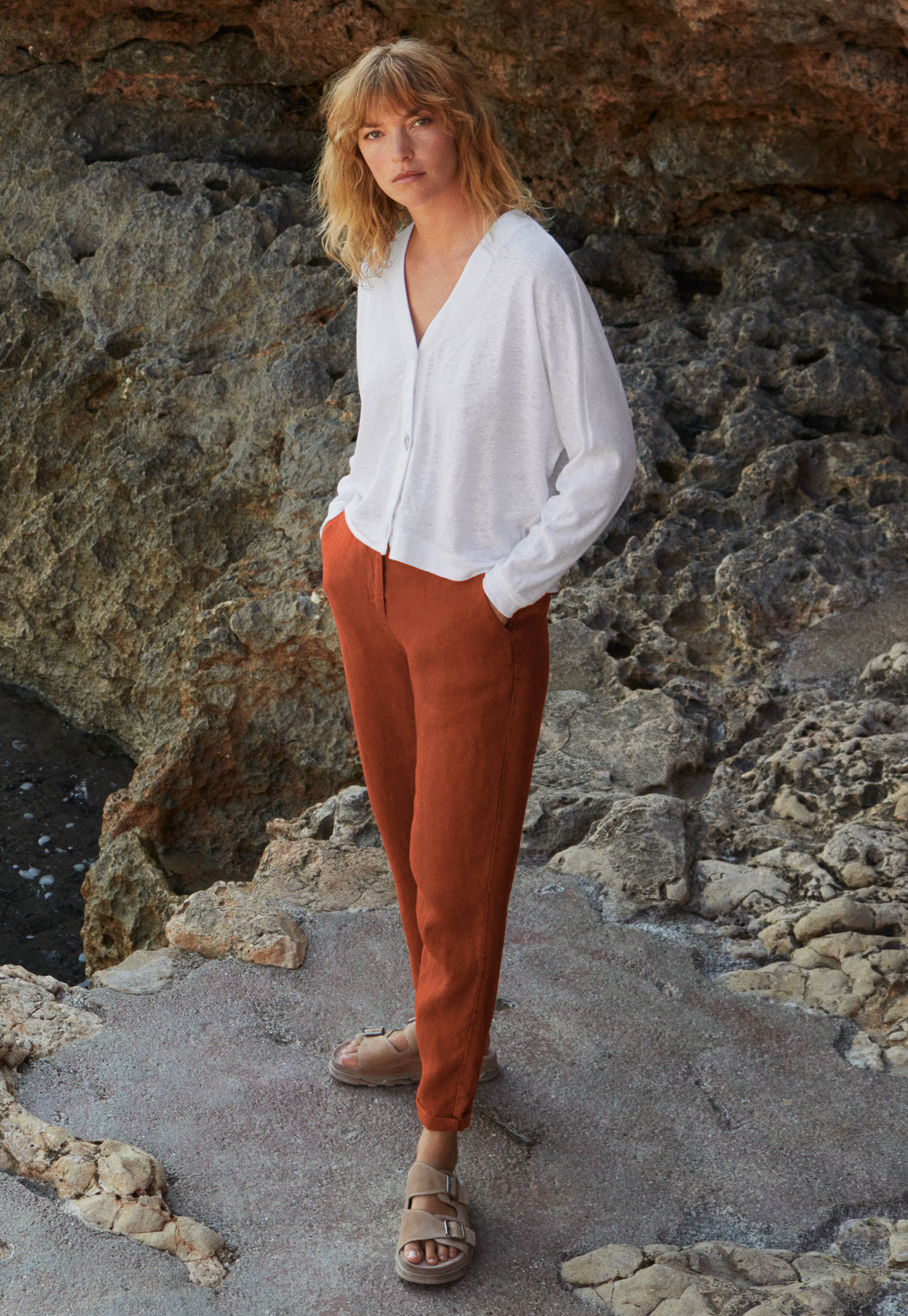 Poetry - Tapered-leg heavy linen trousers