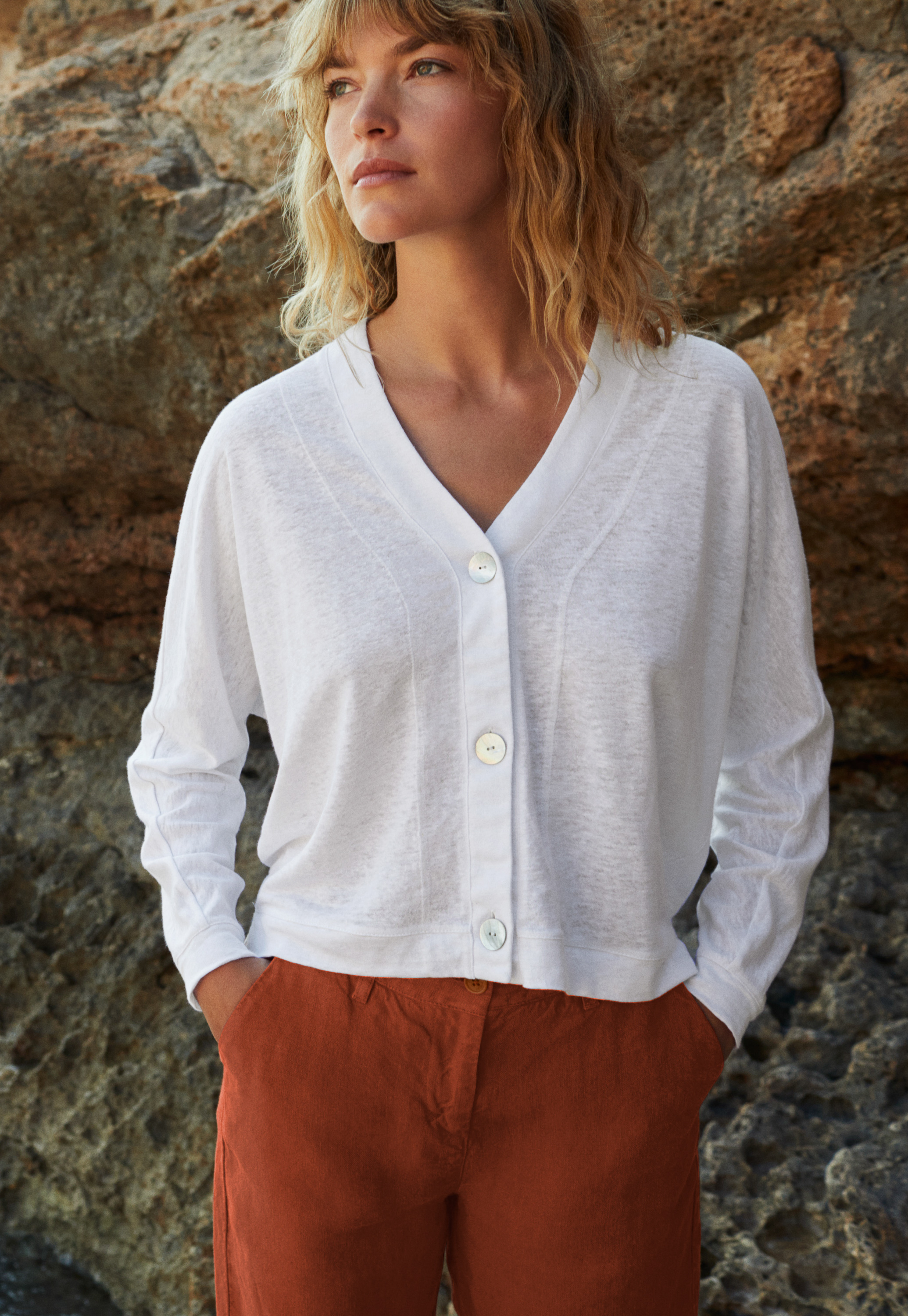 linen white cardigan
