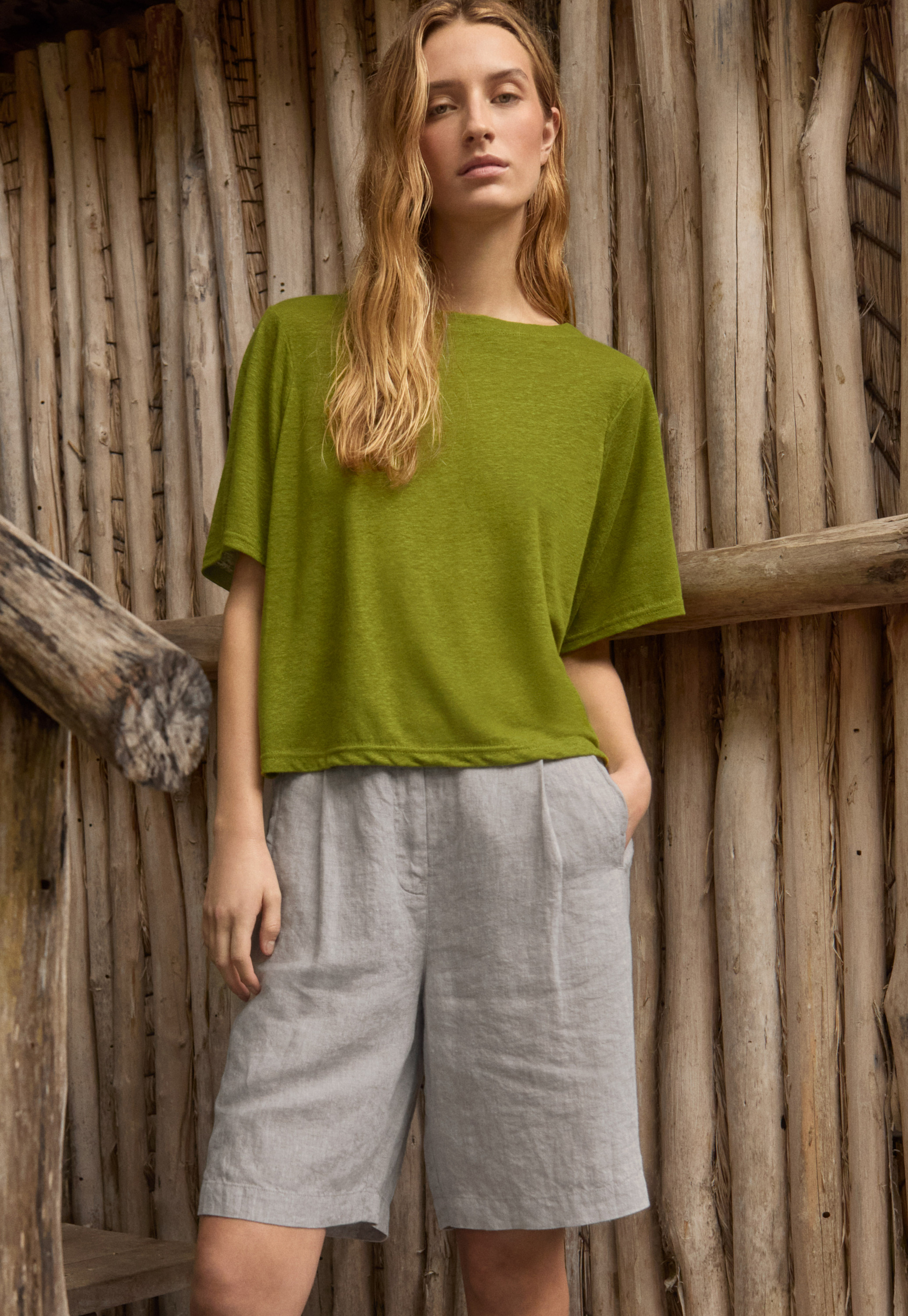 Poetry - Linen jersey button-shoulder top