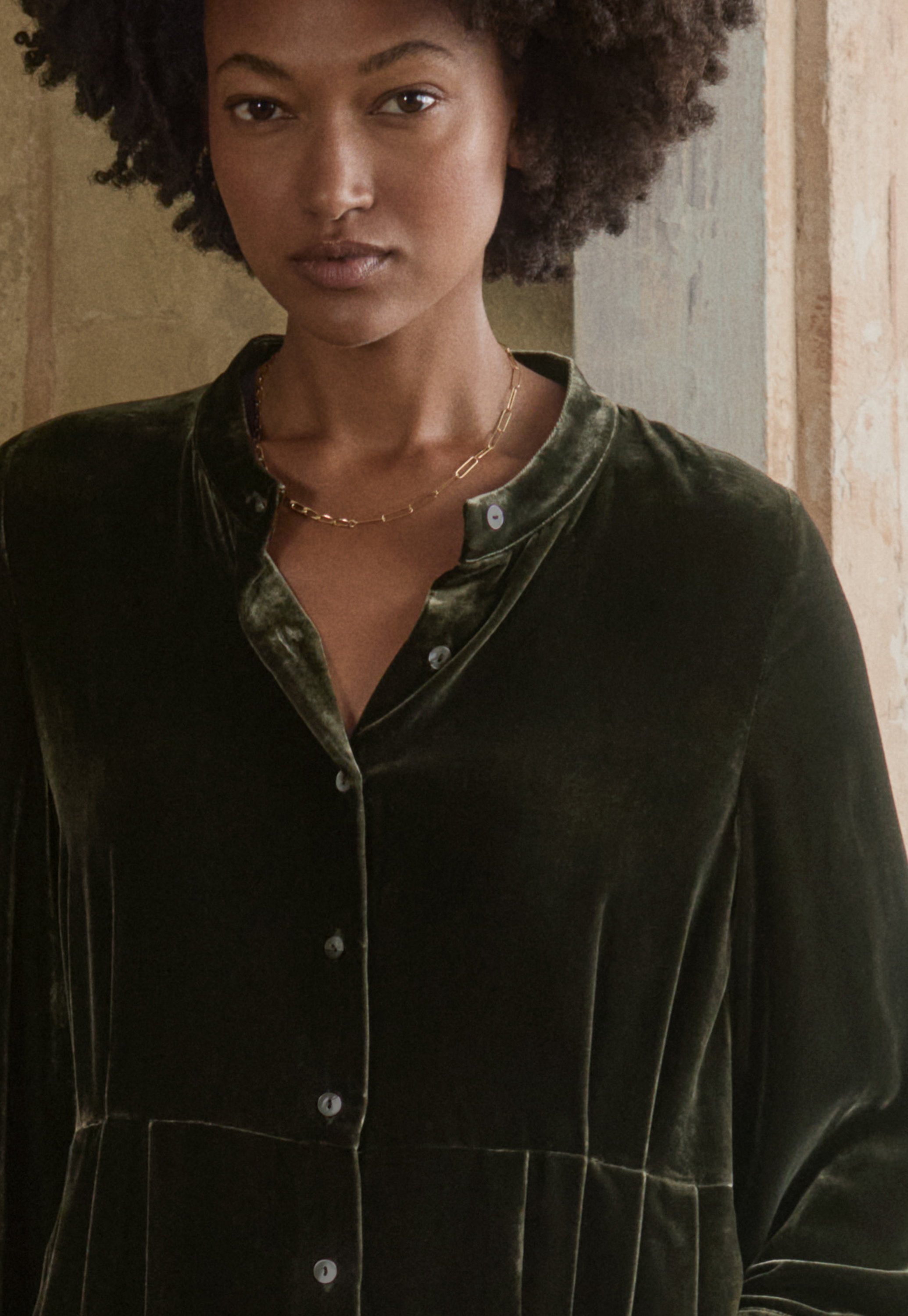 Poetry Silk velvet pleat waist dress