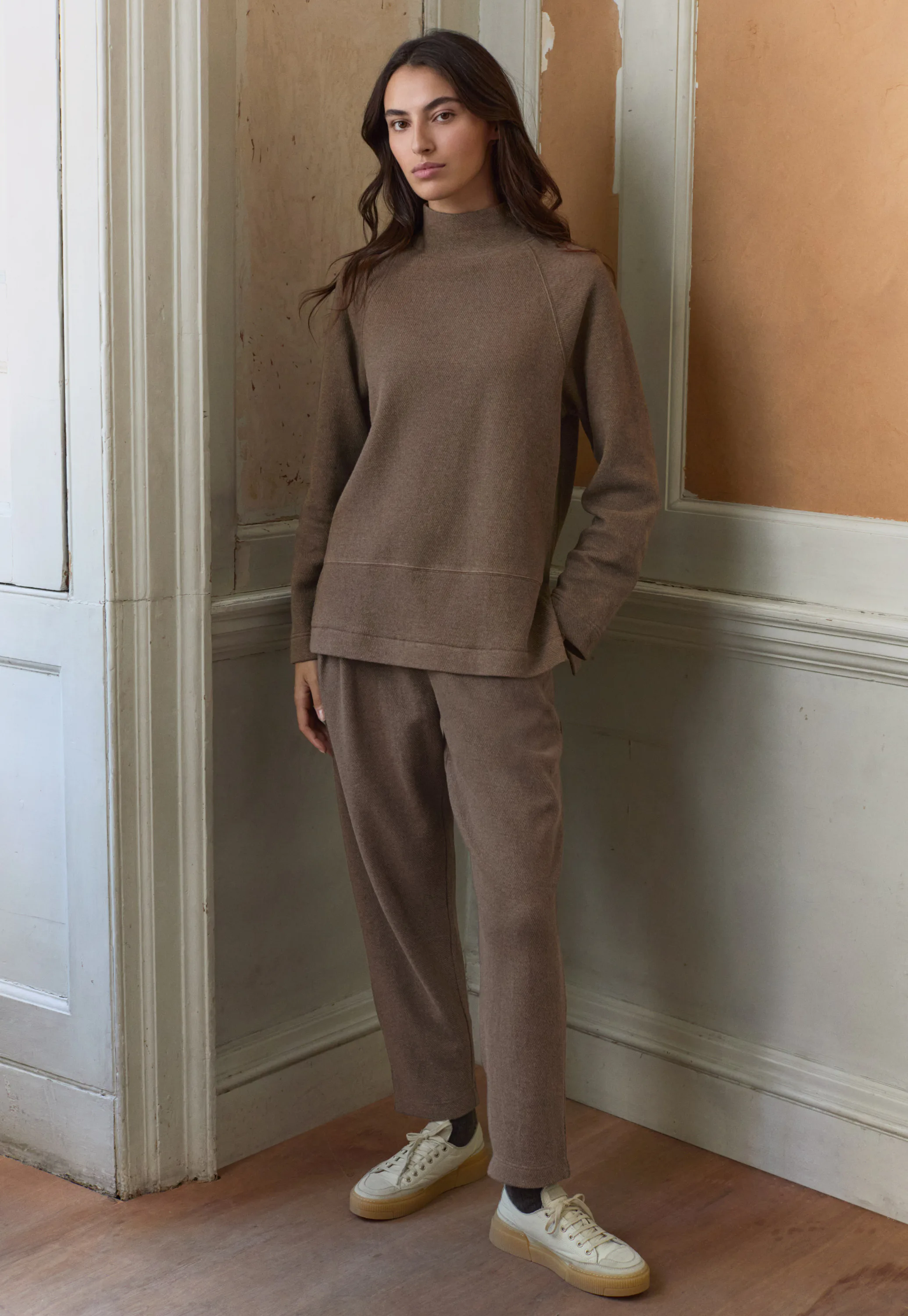 NEAT Cotton Kersey Brown - WIDE 44 EASY TROUSERS - Unstained  