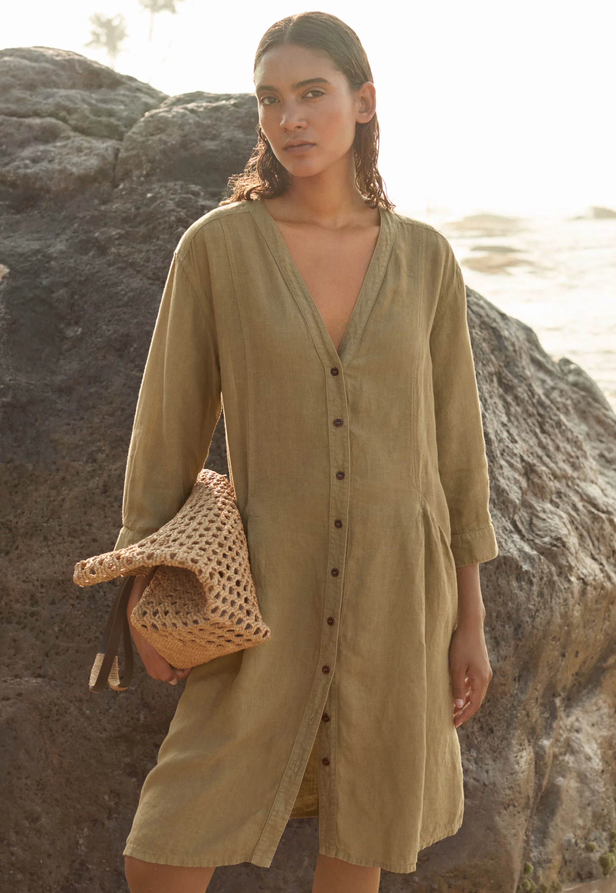 chinese dress ladies Green Half Sleeve Midi Linen Dress 3905, Size XS #CK2202435 – Xiaolizi main image 1