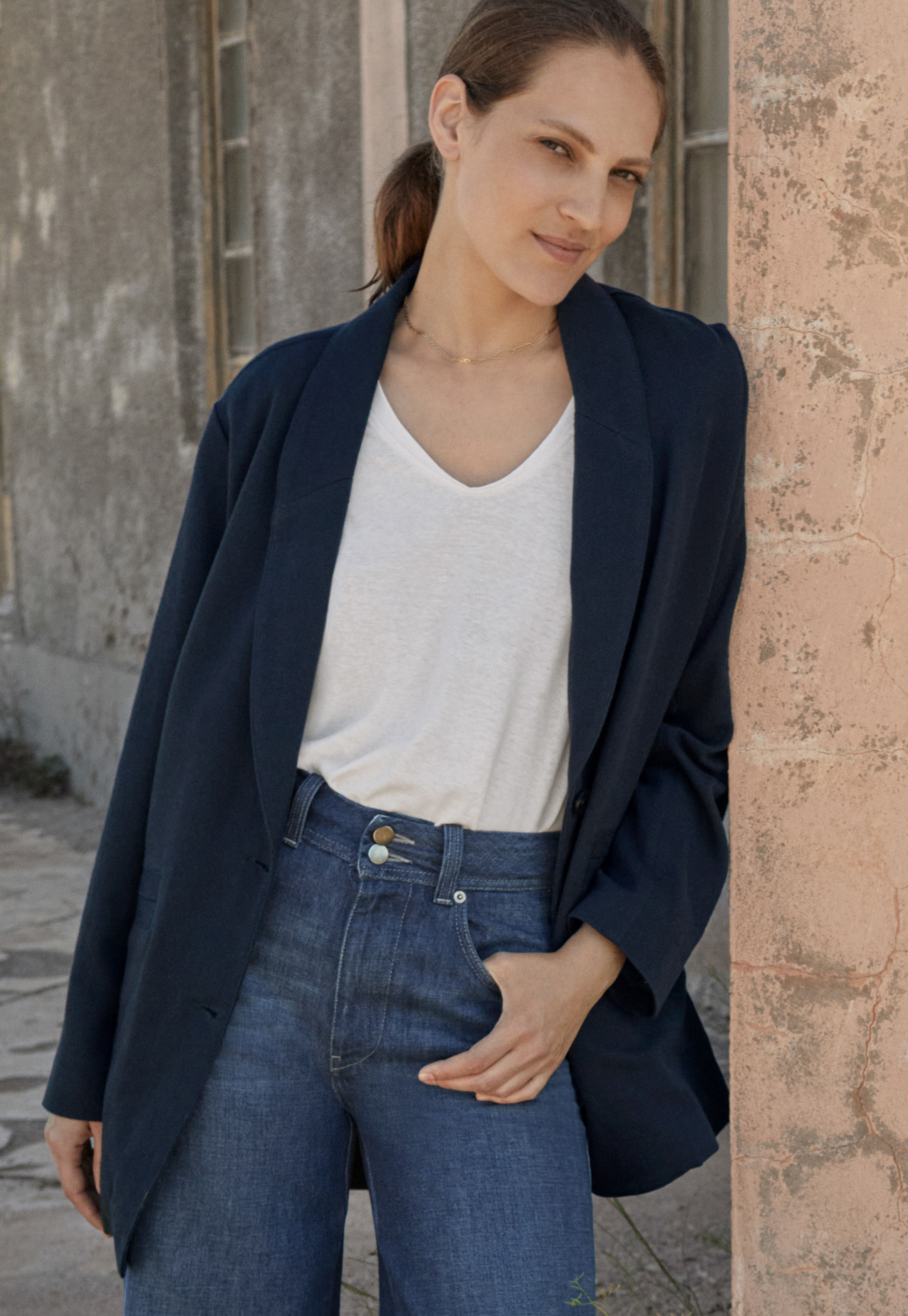 Long cotton blazer online