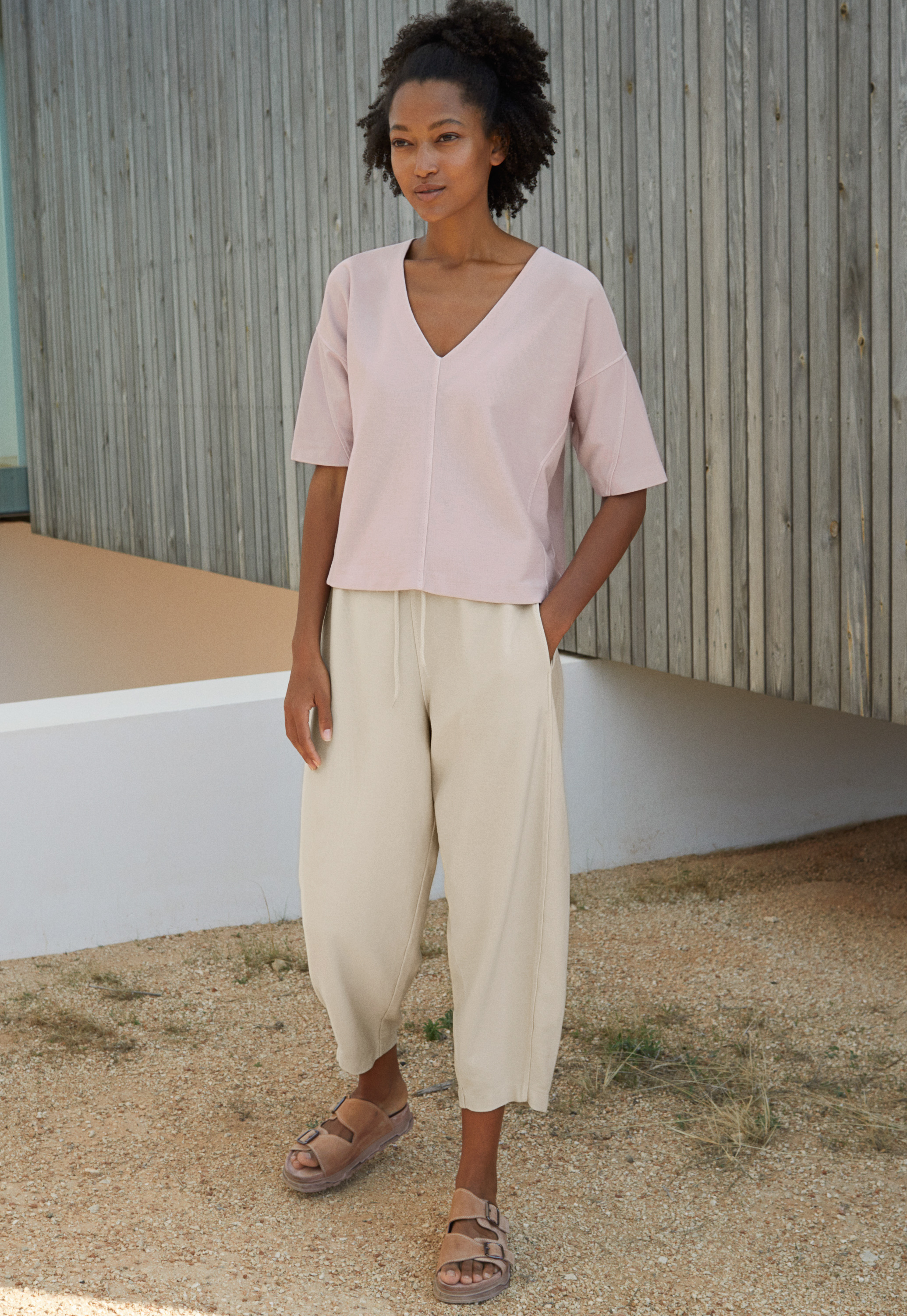 Wide cropped cotton jersey trousers