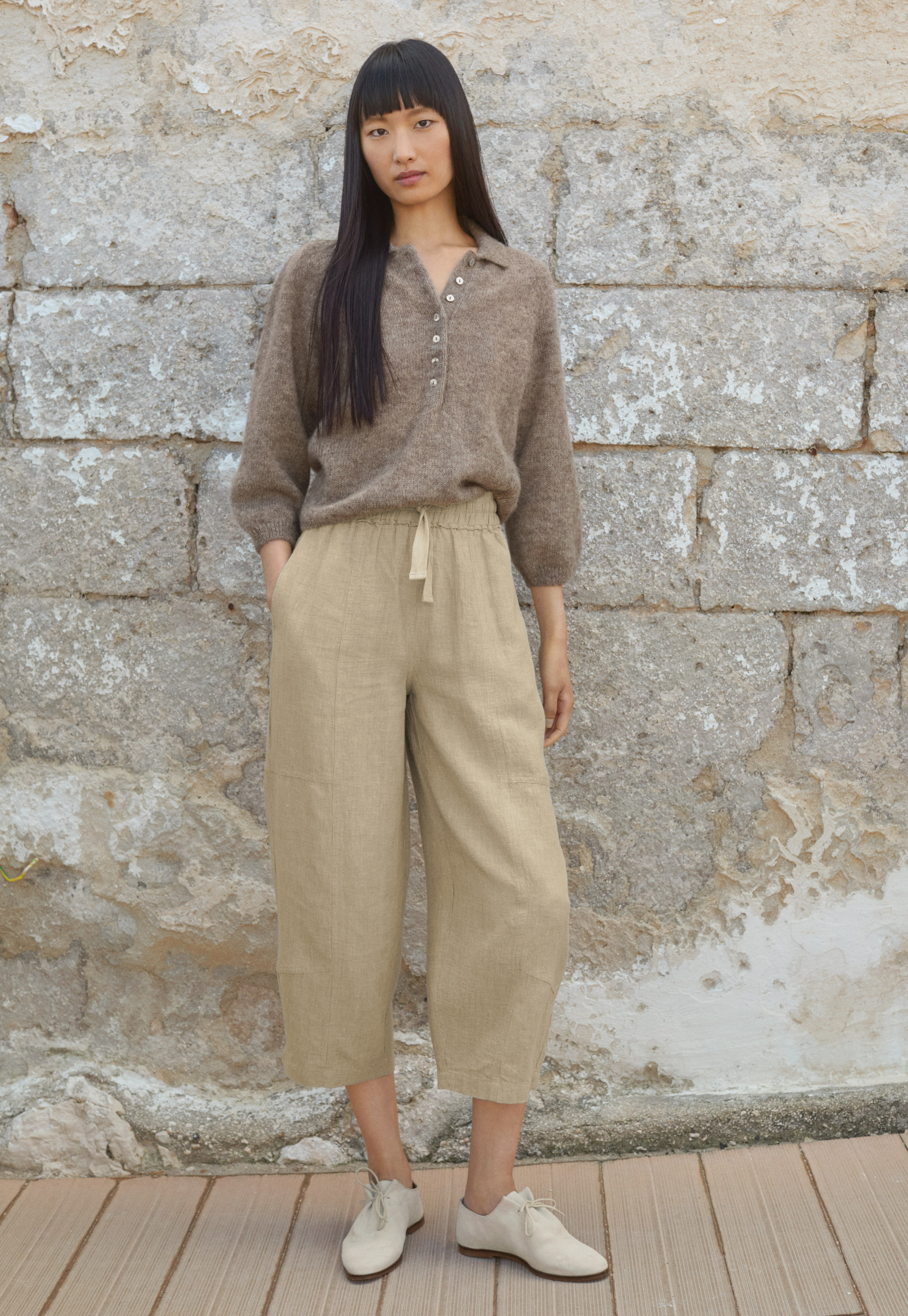 POETRY - Linen drawstring cropped trousers
