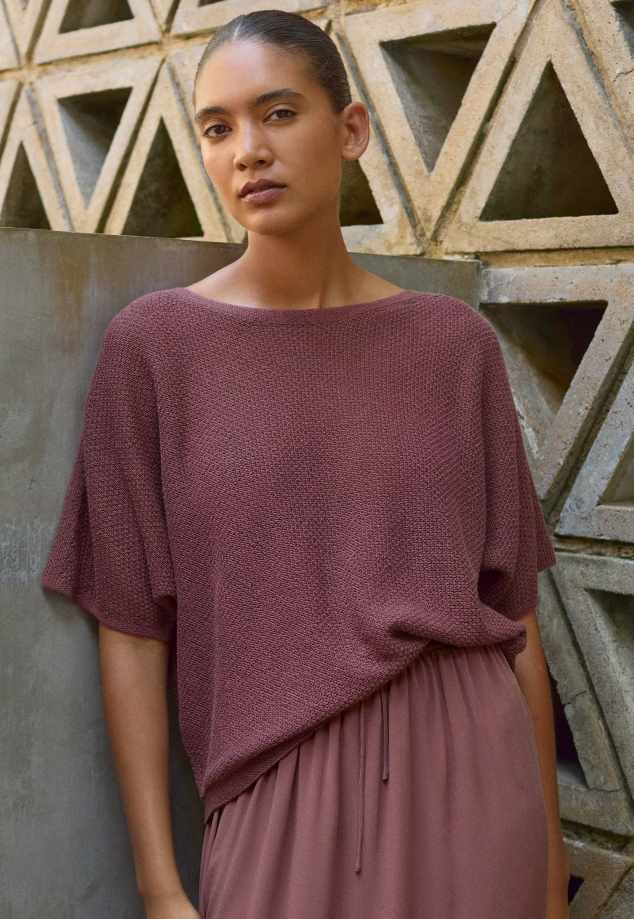 POETRY - Moss-stitch linen dolman-sleeve sweater