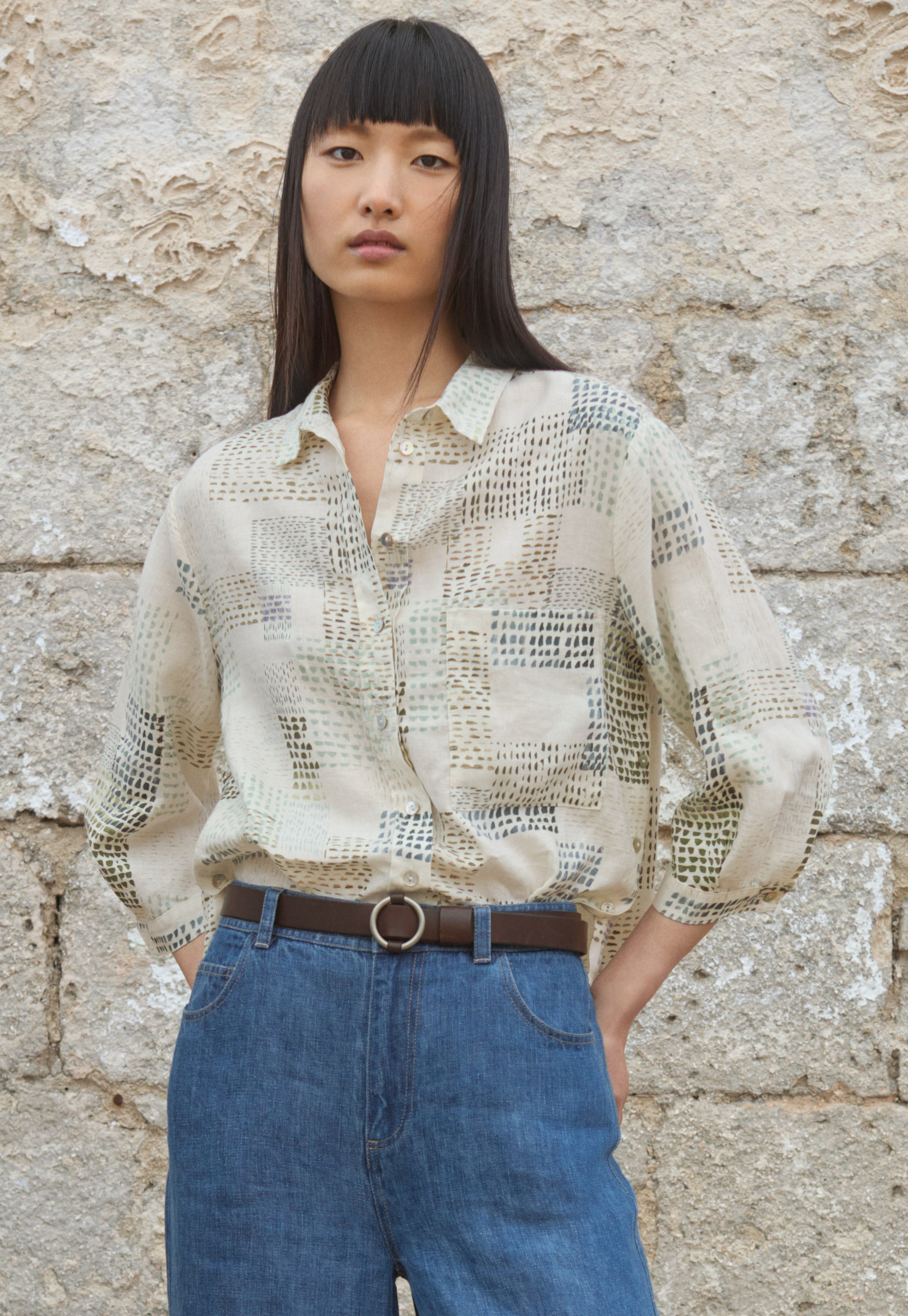 トップス echeveria viscose linen shirts OVY POETRY - EcoVero™ viscose & linen pleat-front top