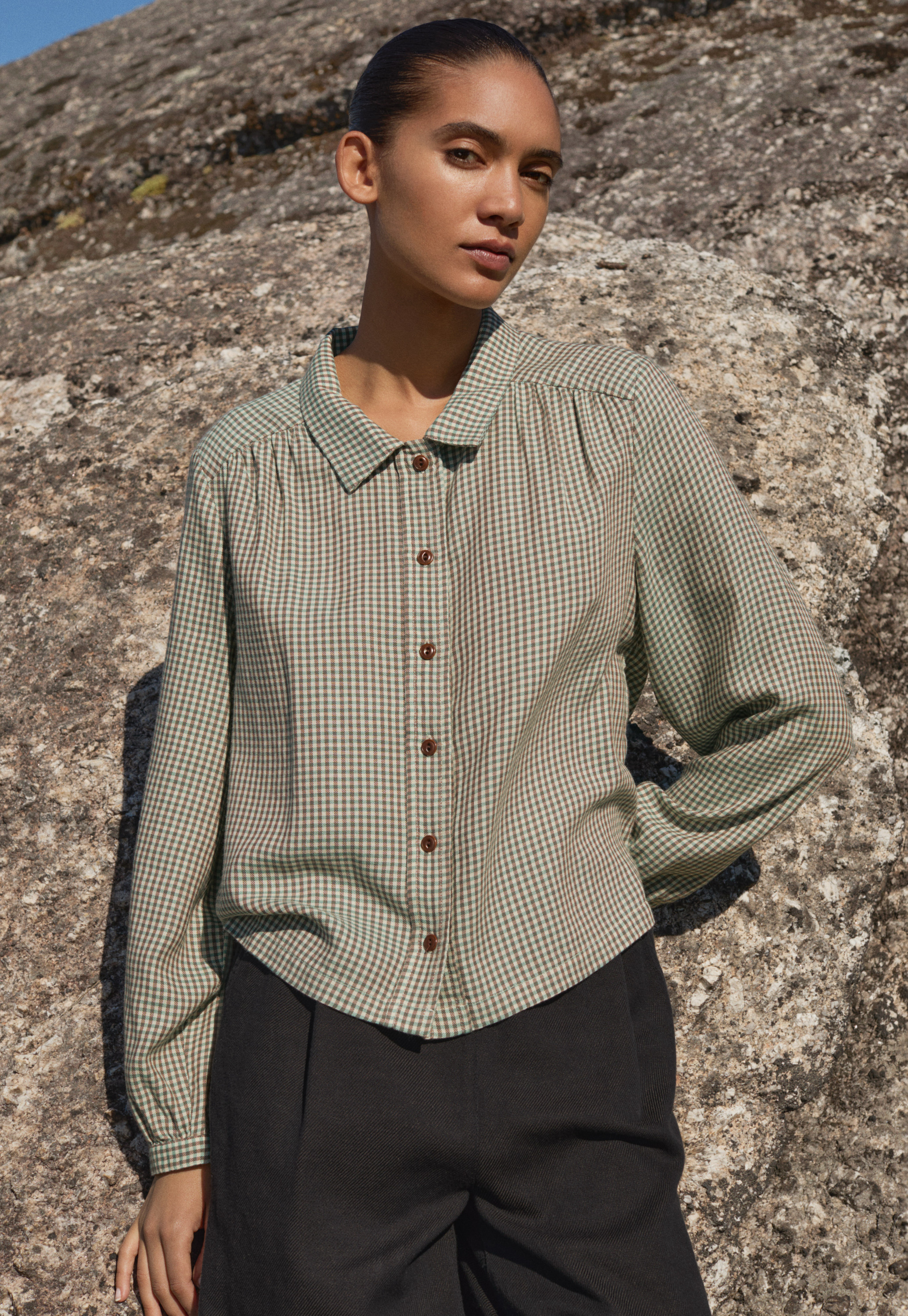 POETRY - Lyocell cotton & wool check blouse