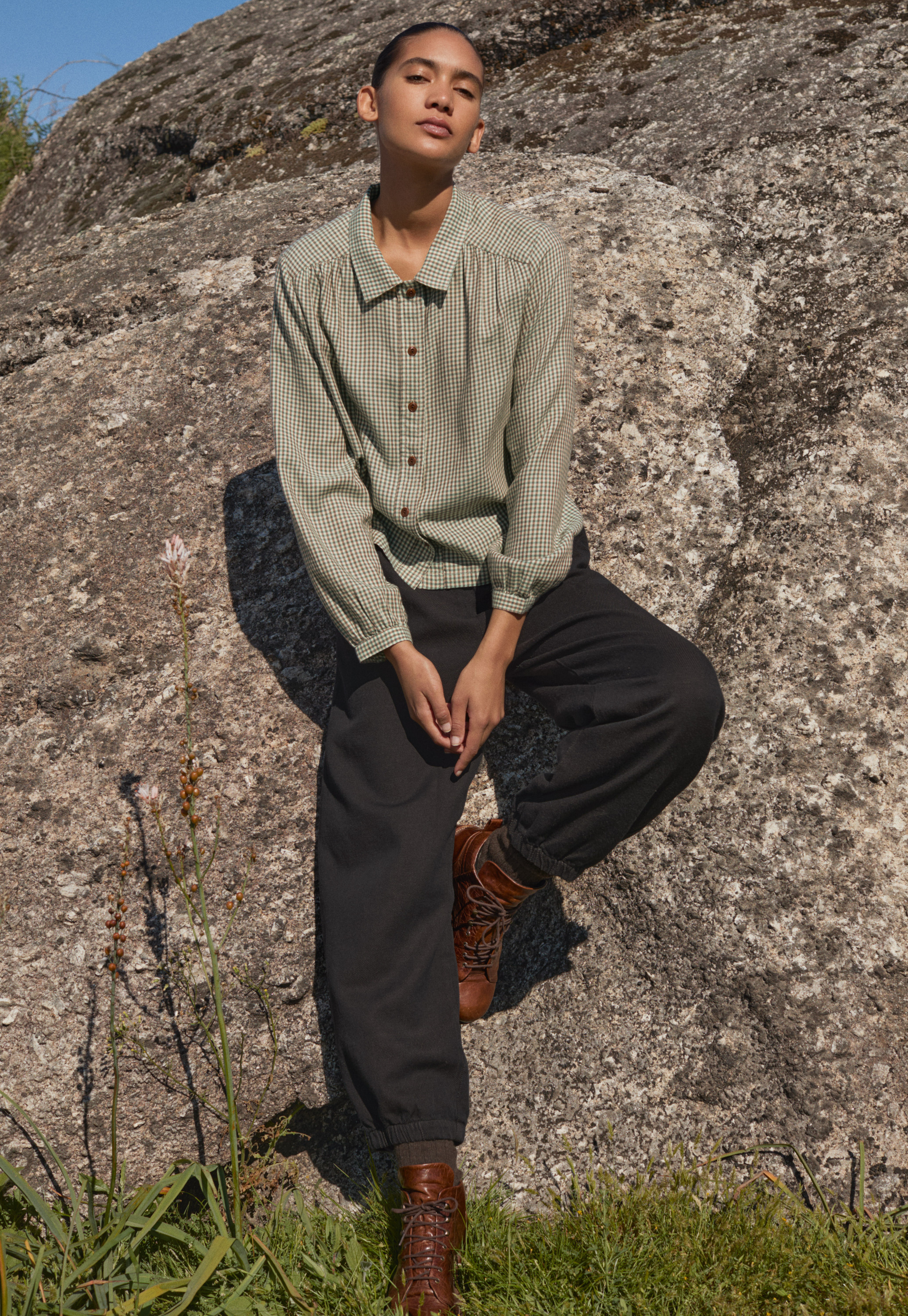 POETRY - Lyocell cotton & wool check blouse