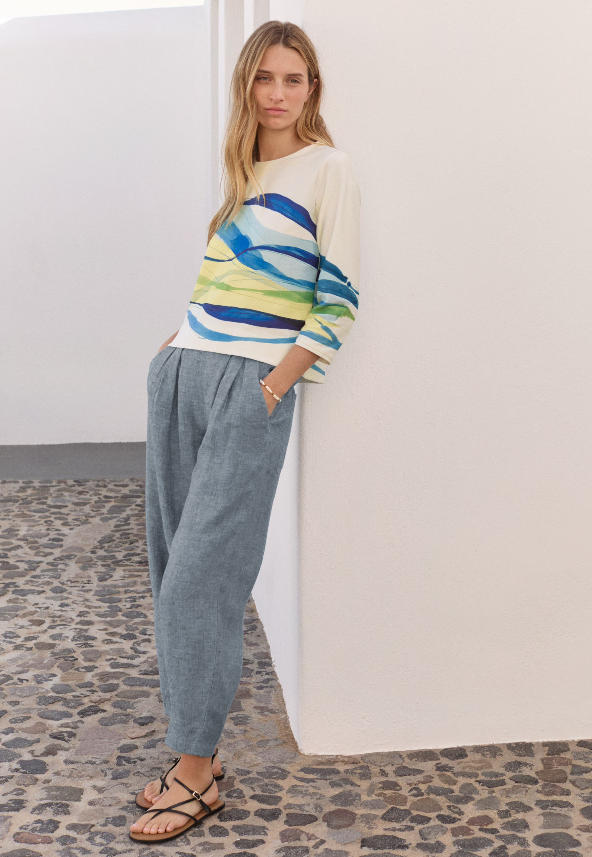 Poetry - Cropped pleated linen trousers