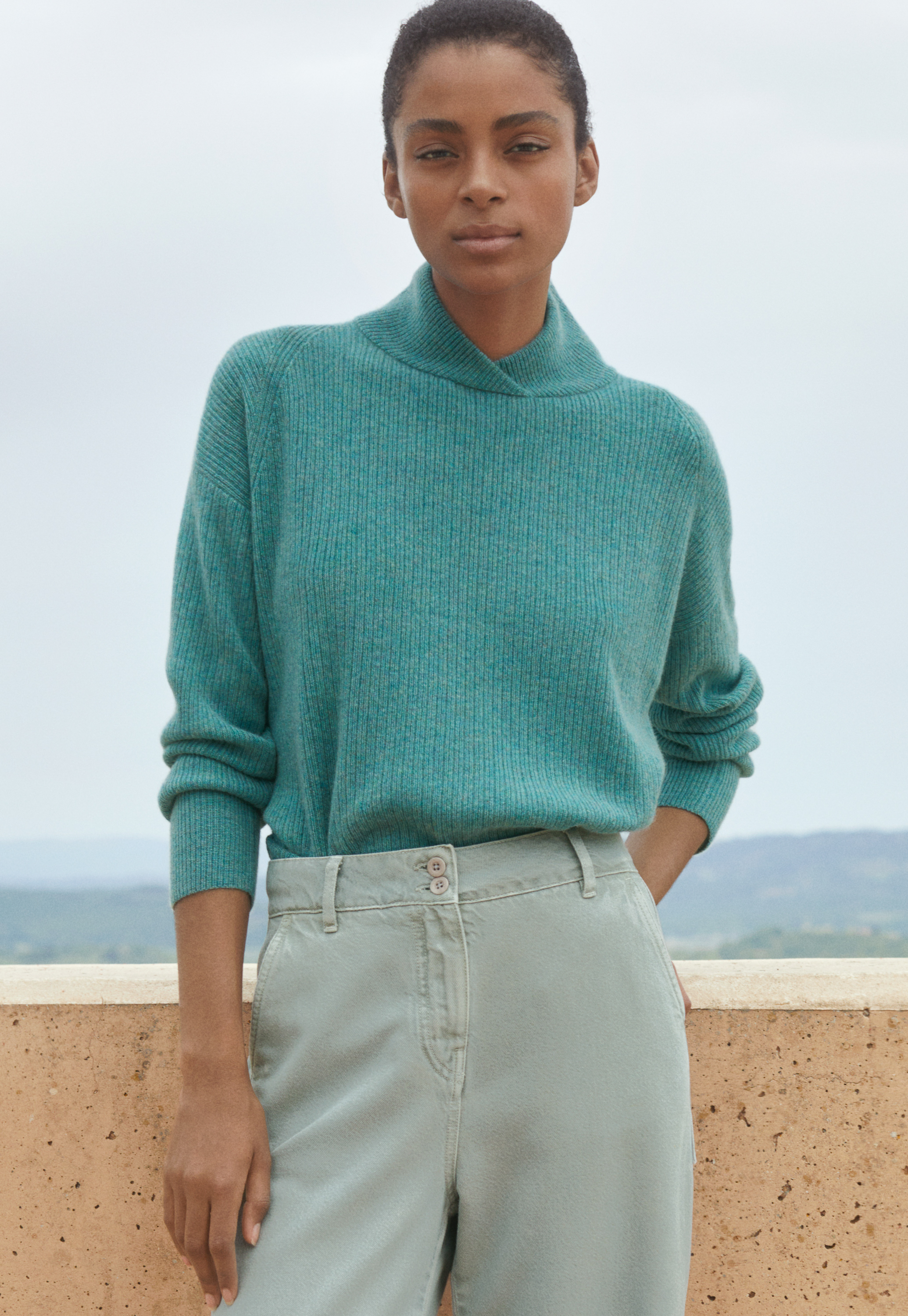 【NOICE】 HENLEY CASHMERE BLEND KNIT TOP / 追跡付 W HENLEY CASHMERE BLEND KNIT TOP - NAVY - NOICE