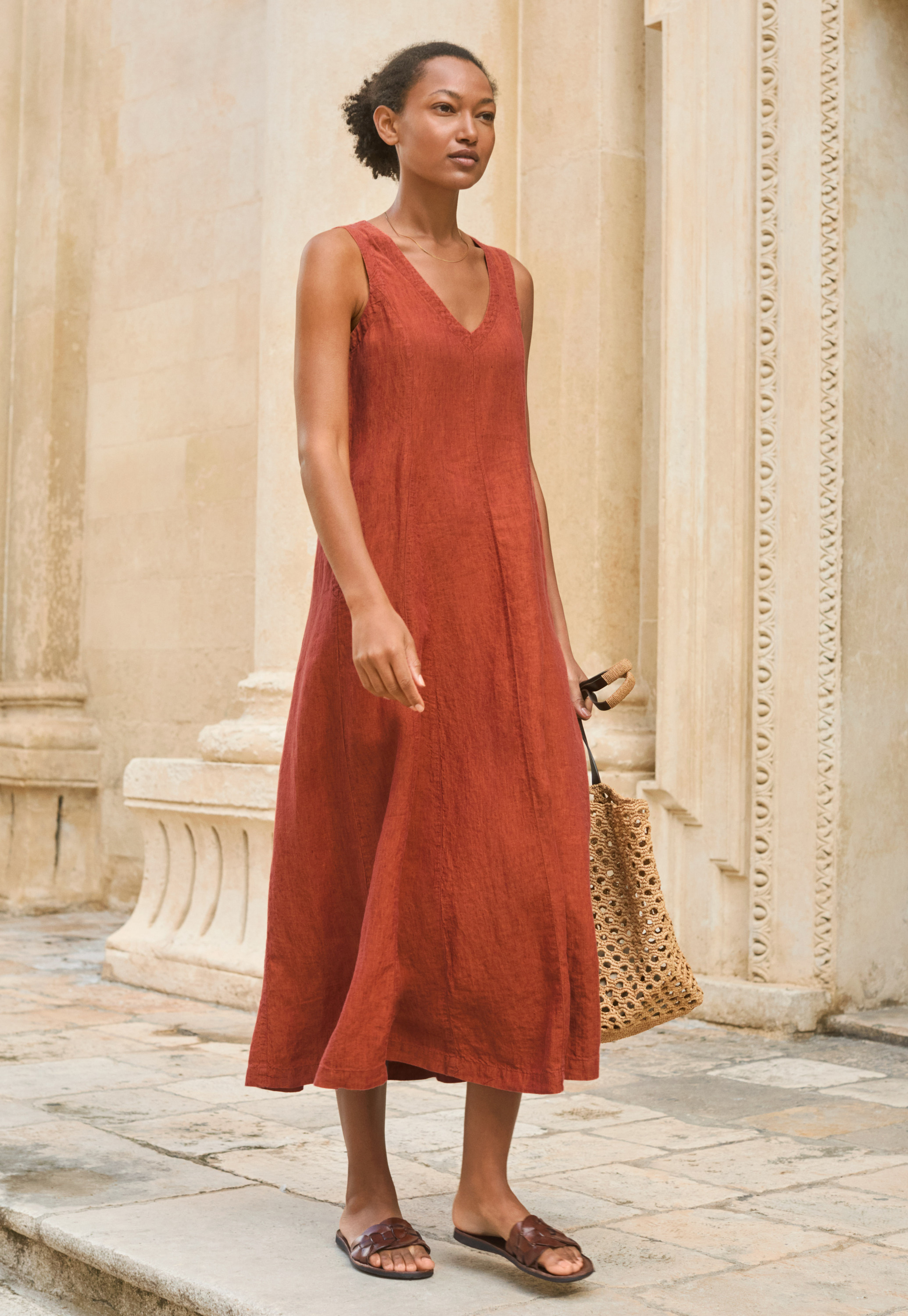 POETRY - Sleeveless v-neck linen dress
