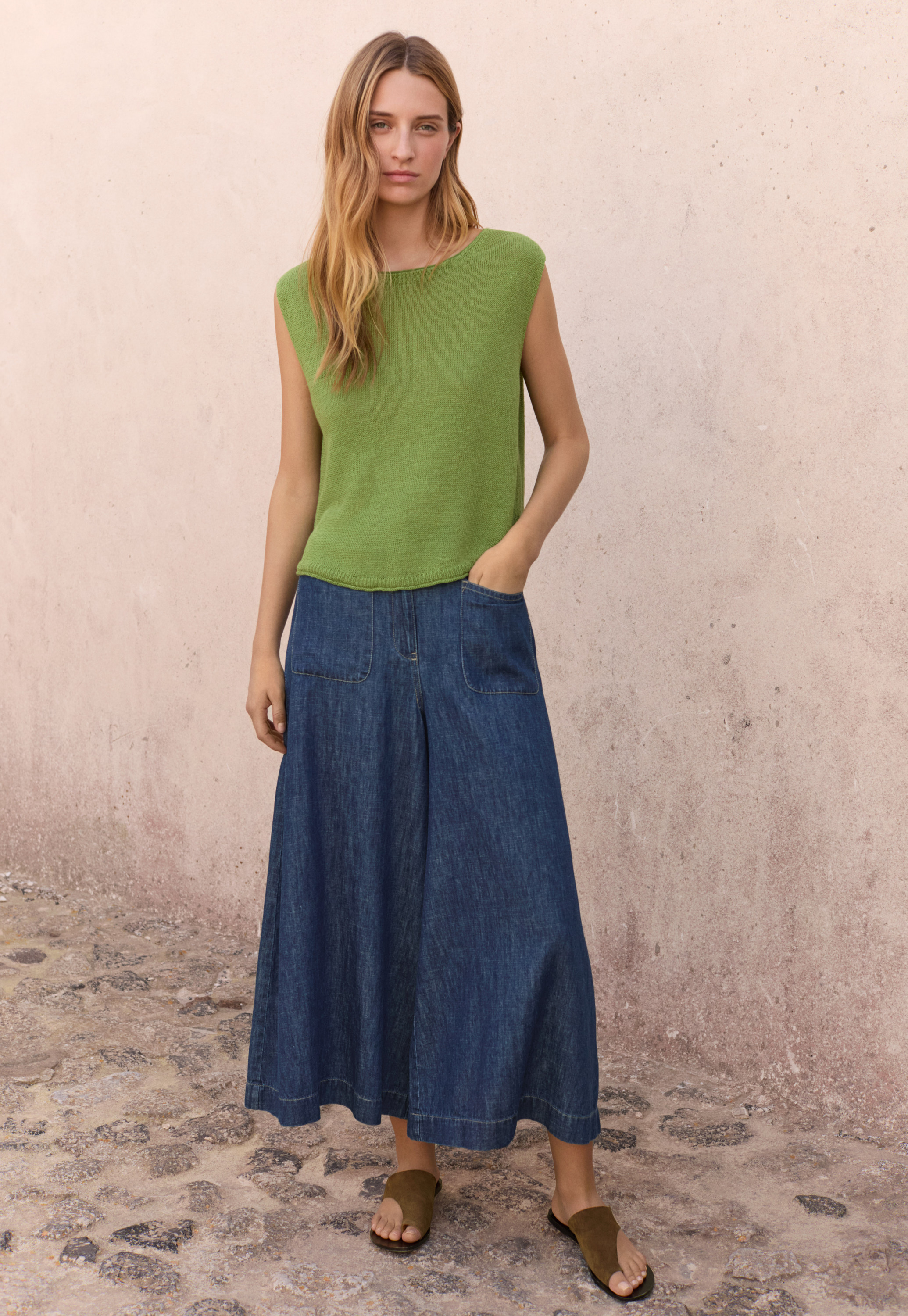 【KOOLOSET】[Only kooloset] Dirty Summer Pleats Banding PT Poetry - Indigo-dyed hemp & cotton culottes