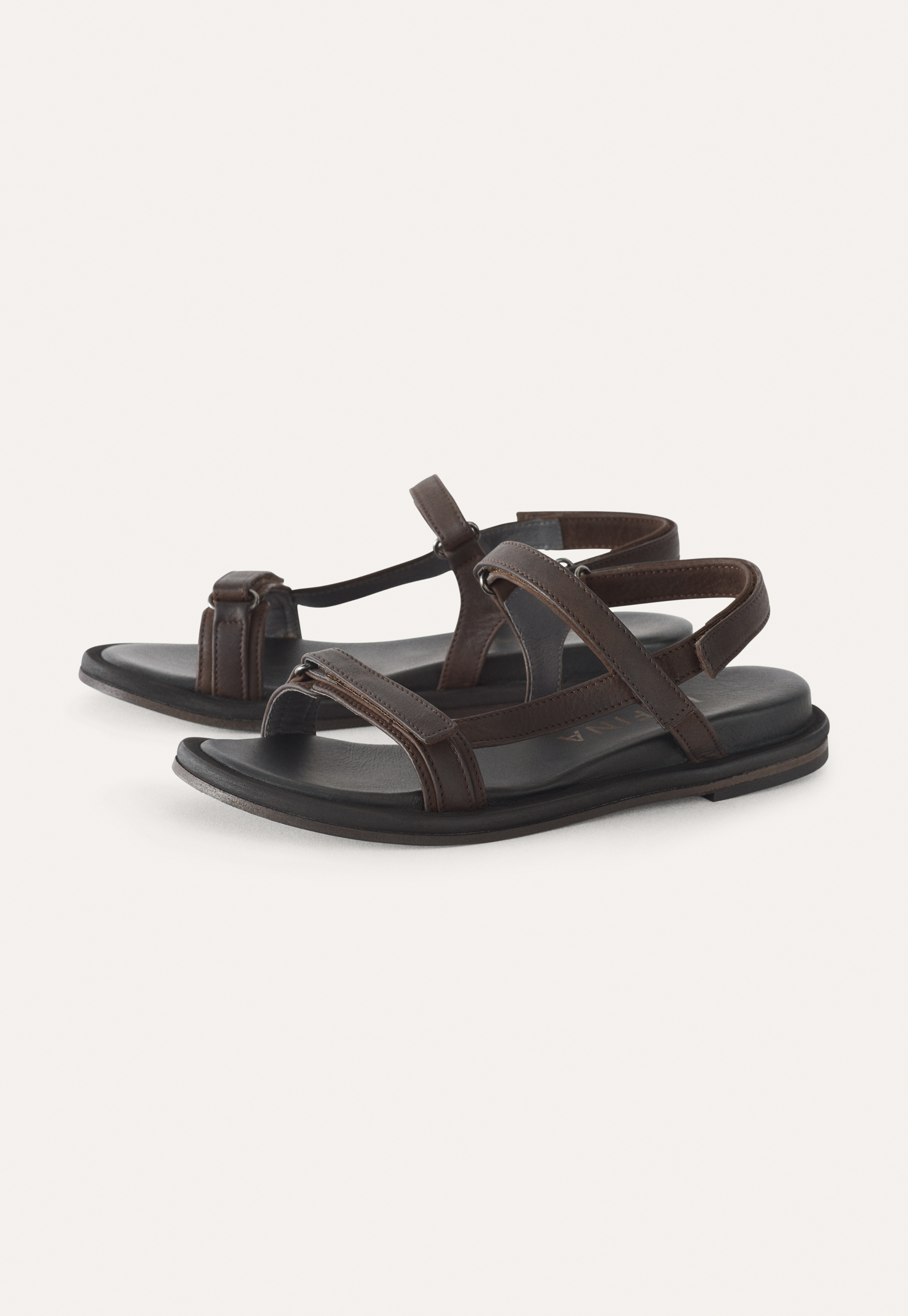 【PORTERNA】Cyril strap flat shoes Poetry - Leather Velcro-strap sandals
