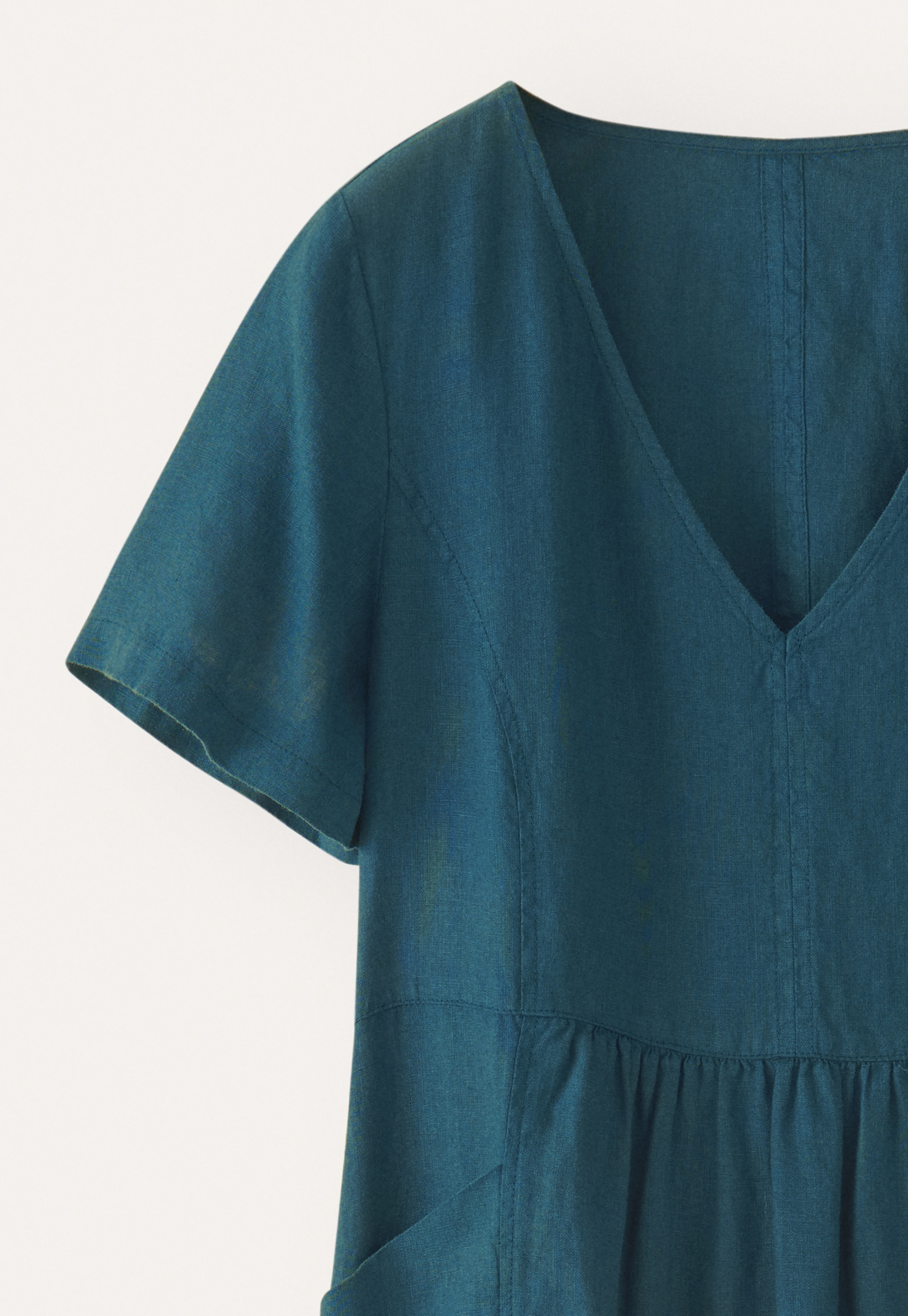 knee length dresses for ladies Wylla V Neck Linen Mini Dress | Blue Stripe | Womens main image 1