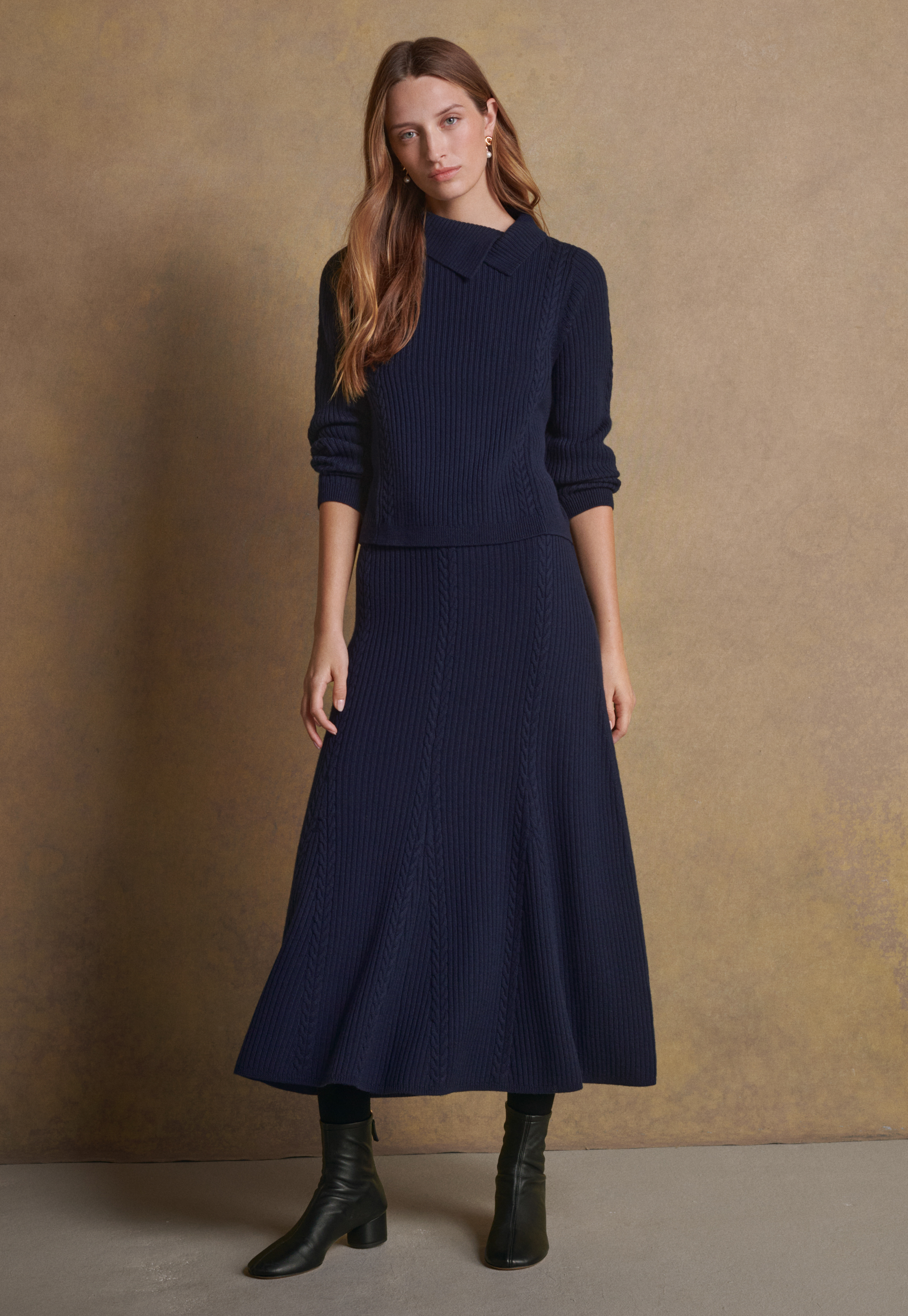 Poetry Long merino wool cable stitch skirt