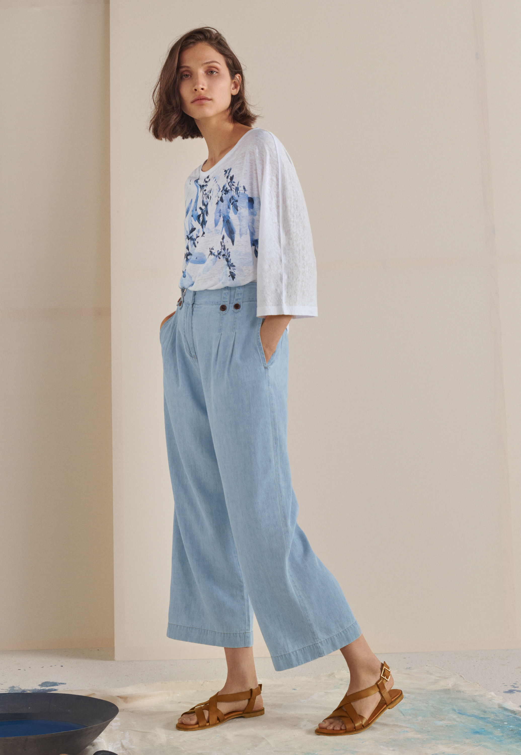 Pale blue cropped trousers new arrivals