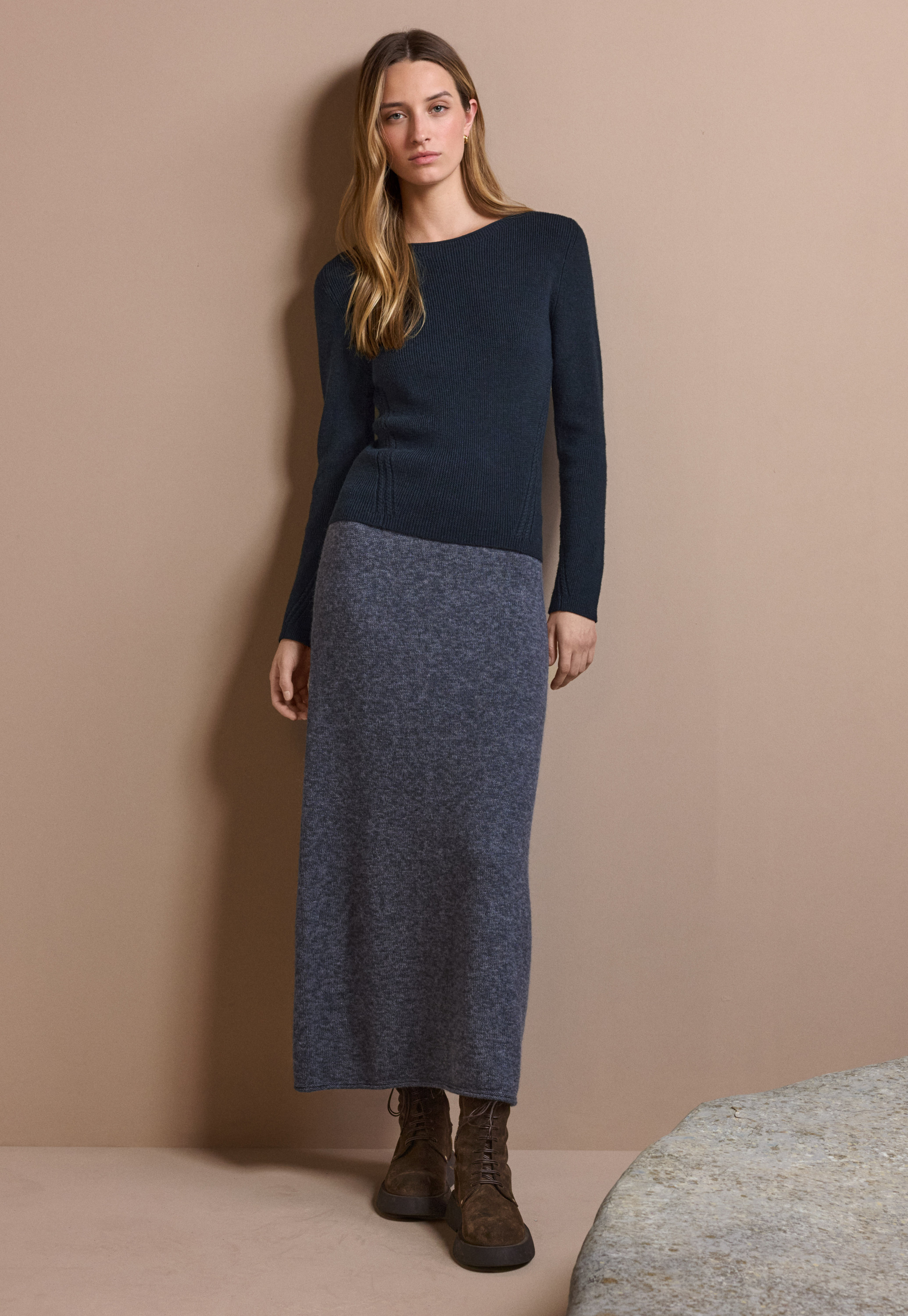 【PORTERNA】Noah Wool Long Skirt Wool Skirt, Winter Skirt, Dark Gray Skirt, Long Wool Skirt