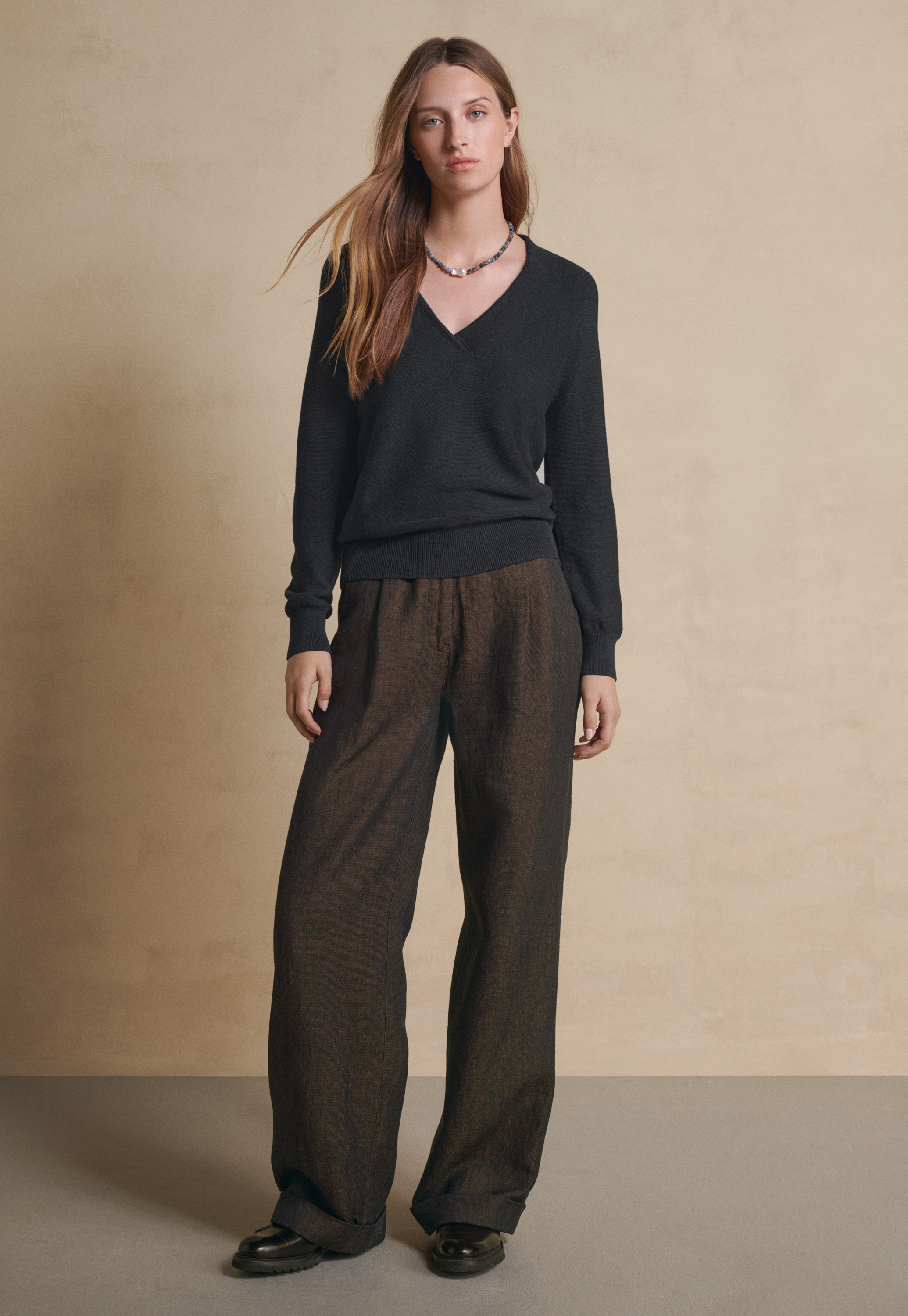 Linen & wool wide-leg trousers