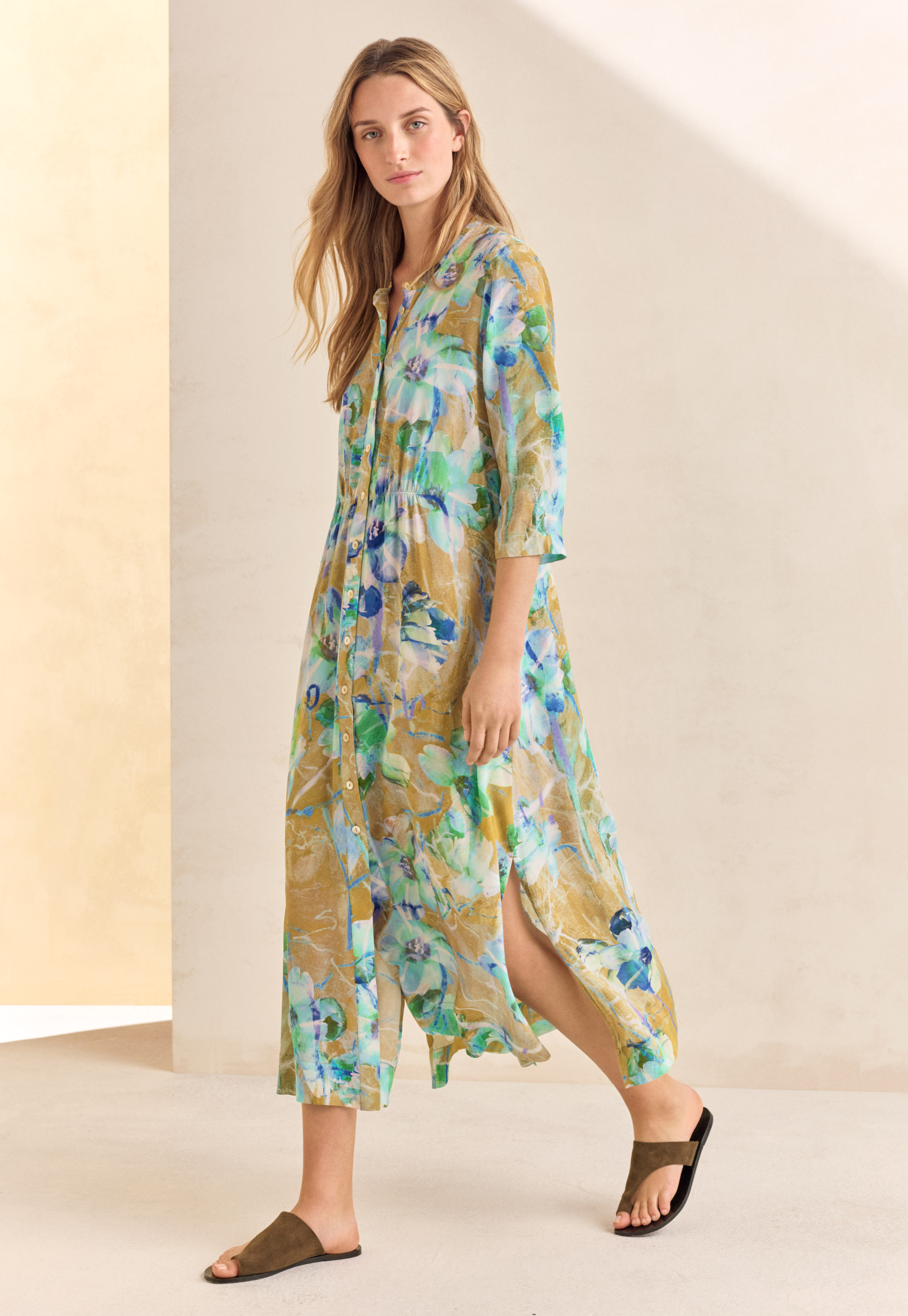'S SOLEZIA[ソレジア] Wrap-Style Print Drape Dress Poetry - Printed silk dress