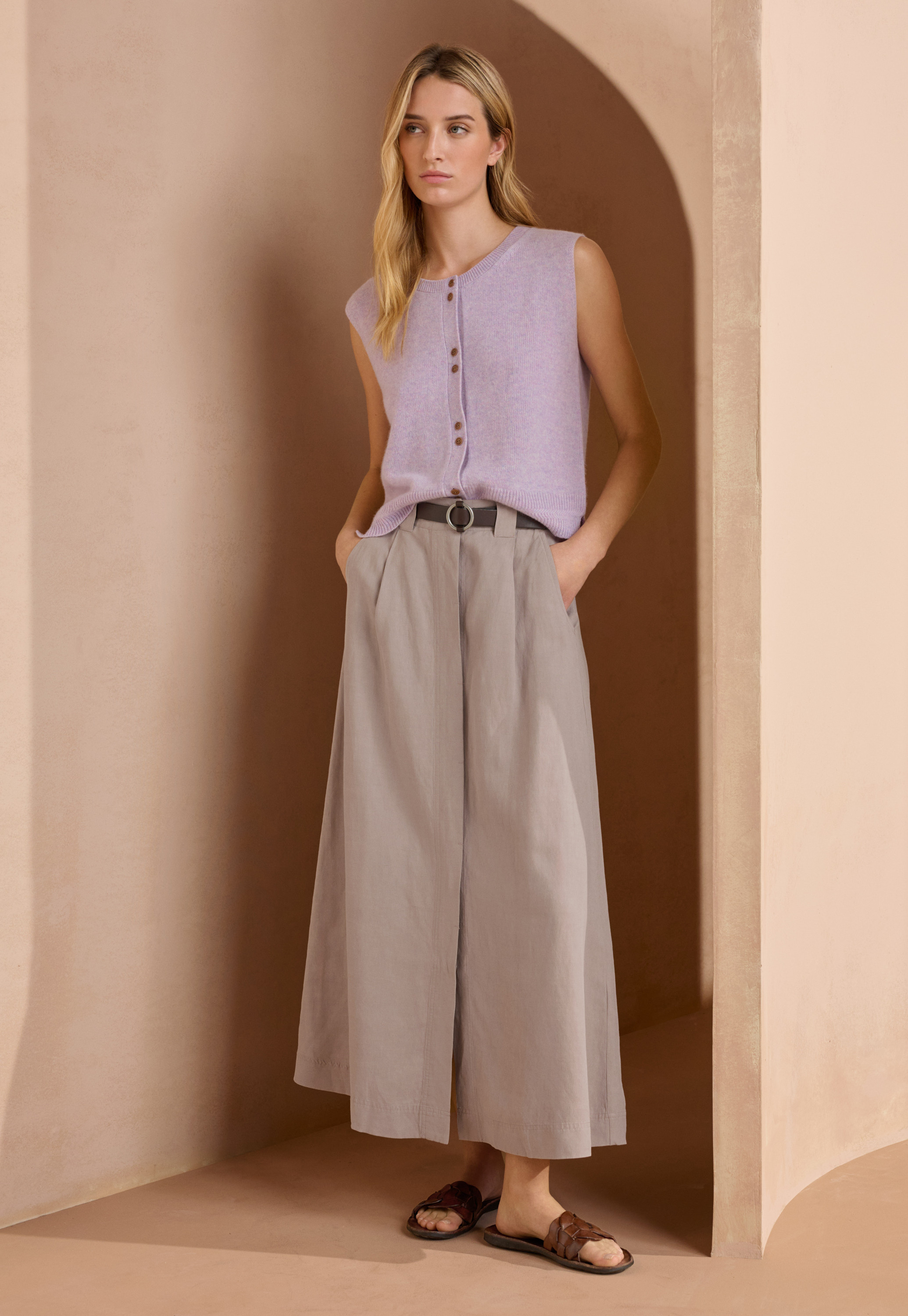 POETRY - Silk & linen button-front skirt