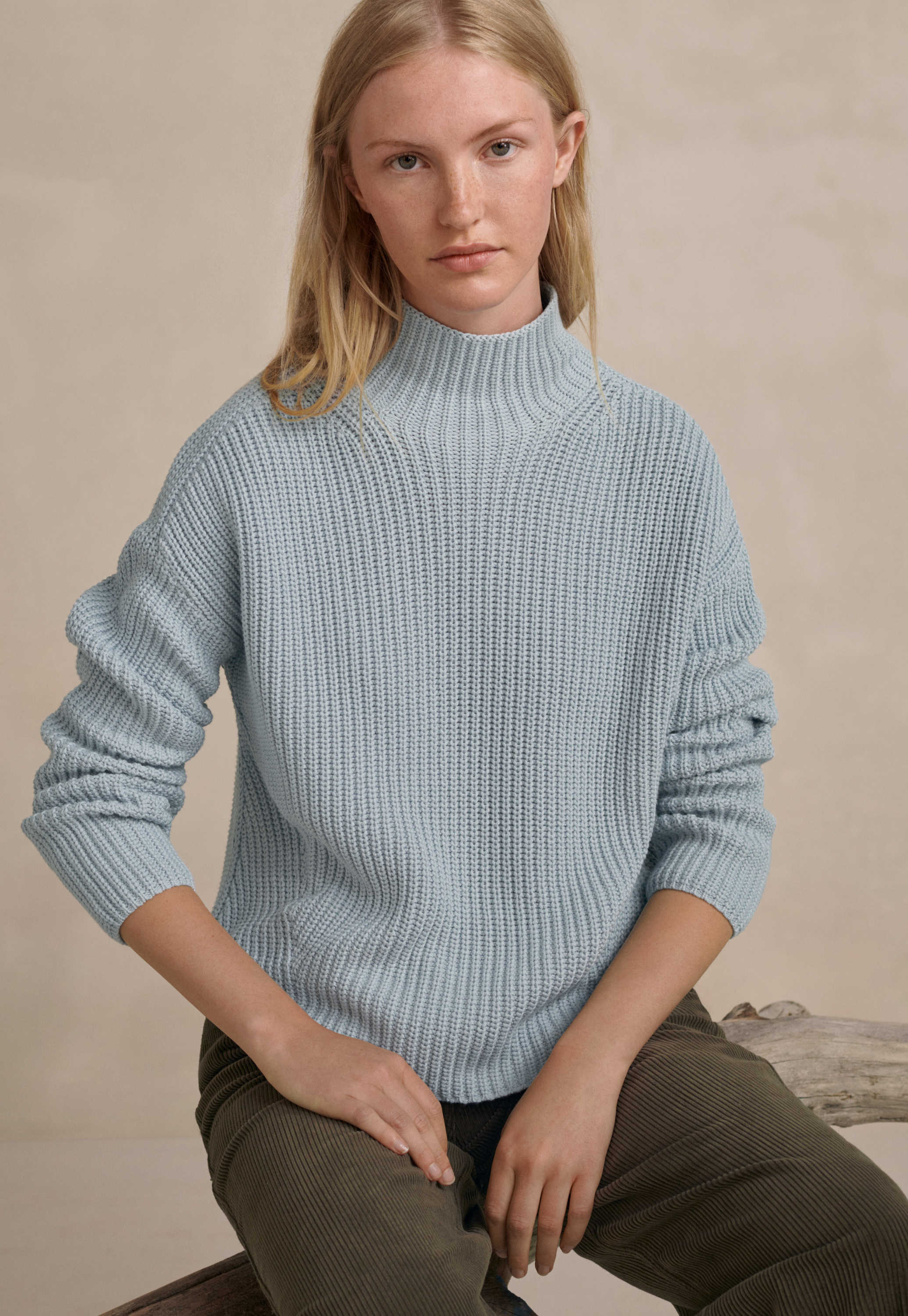 Cotton funnel neck sweater top