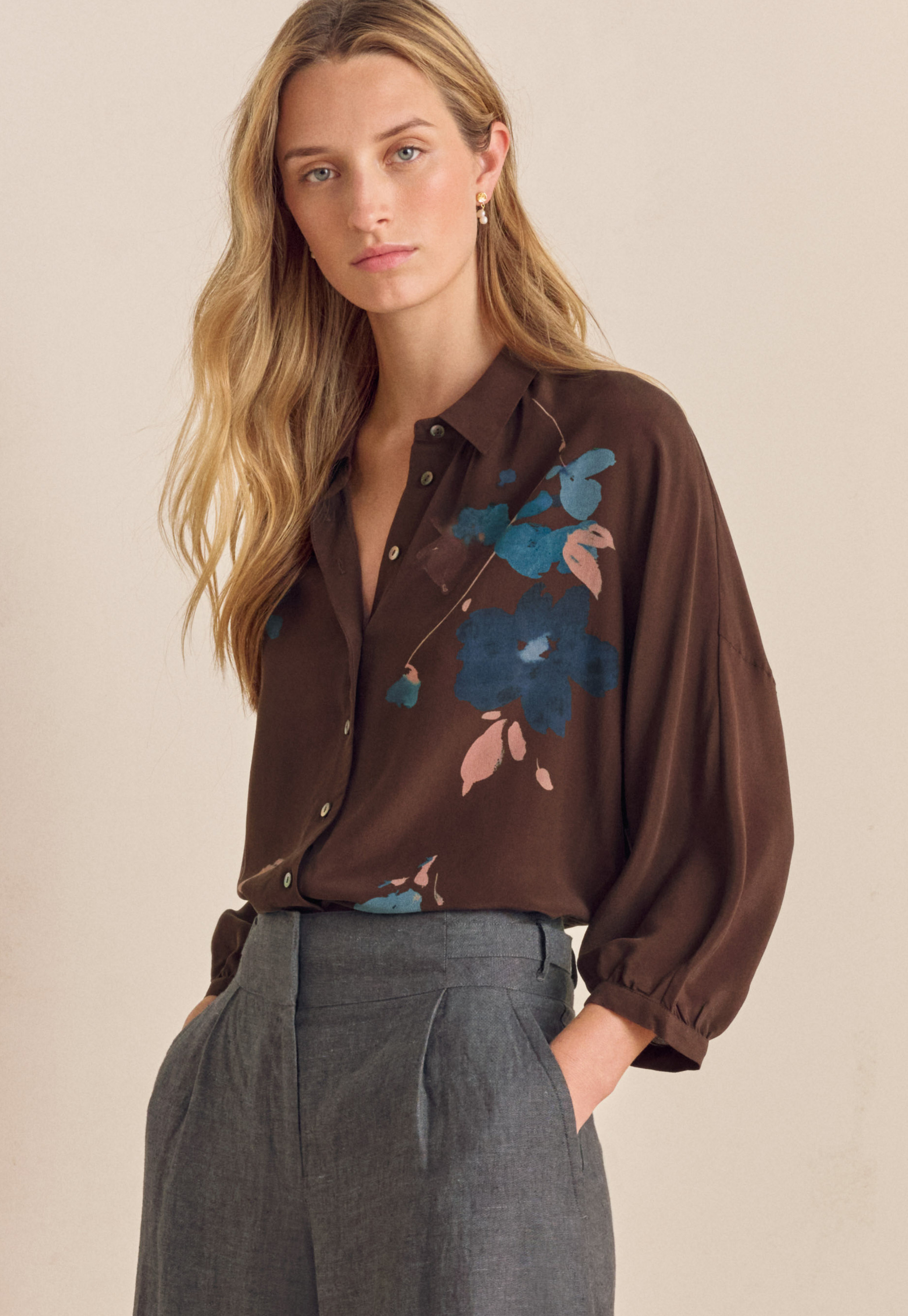 【期間限定特価】 Poetry - Printed silk dolman-sleeve blouse トップス