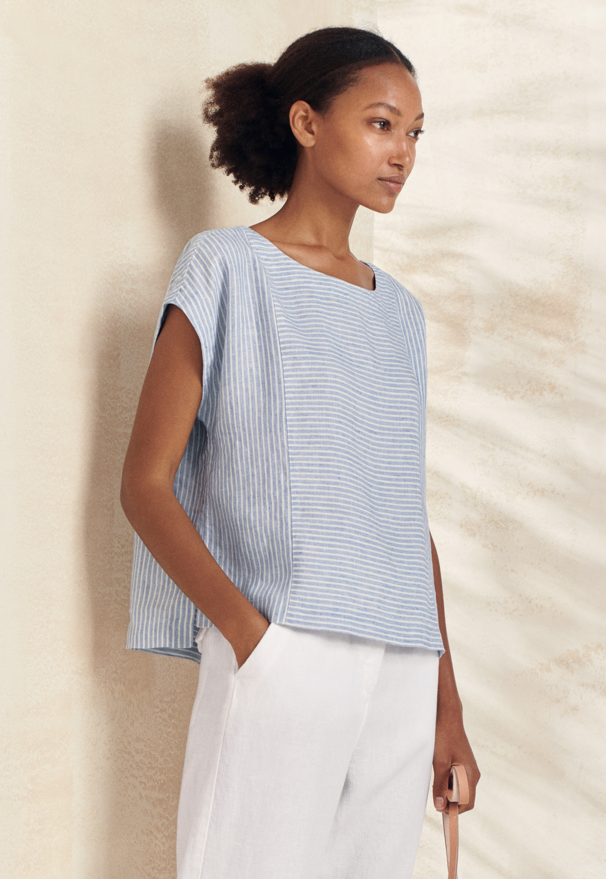 Poetry - Boxy striped linen top