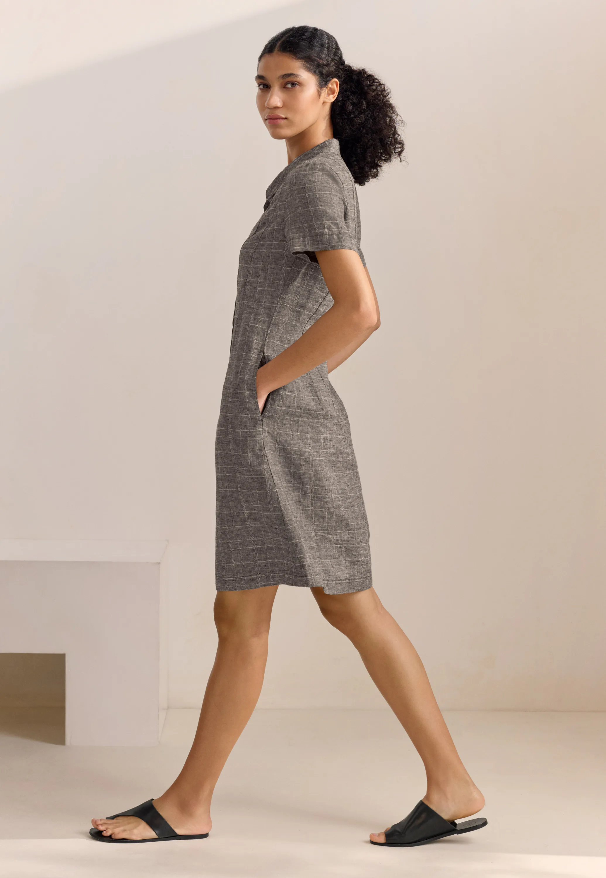 grey check linen dress Gray Glen Check Linen Dress, Spring Summer Autumn Winter Linen Dress, Basic Smock Dress, Ready to Ship