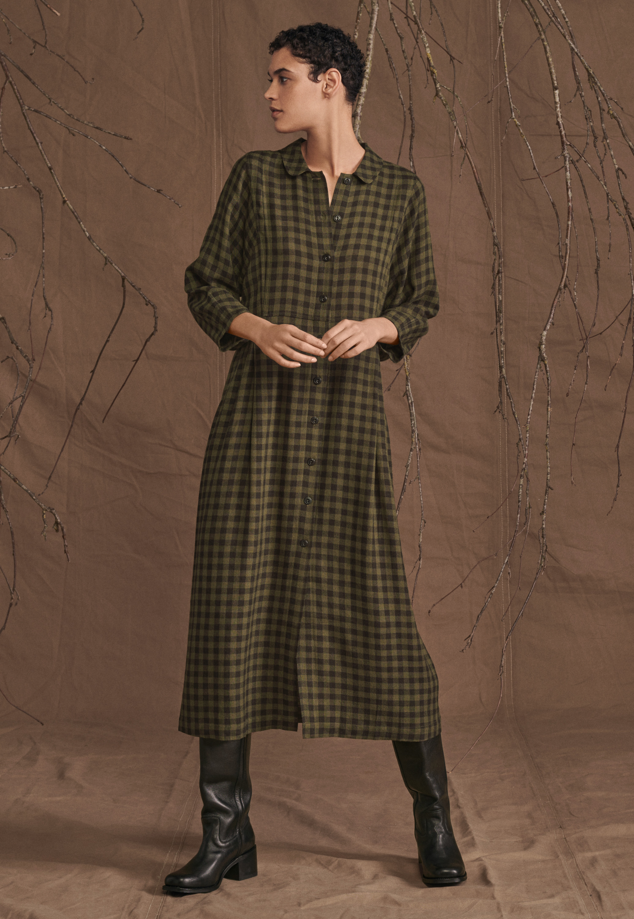 Wool check dress top