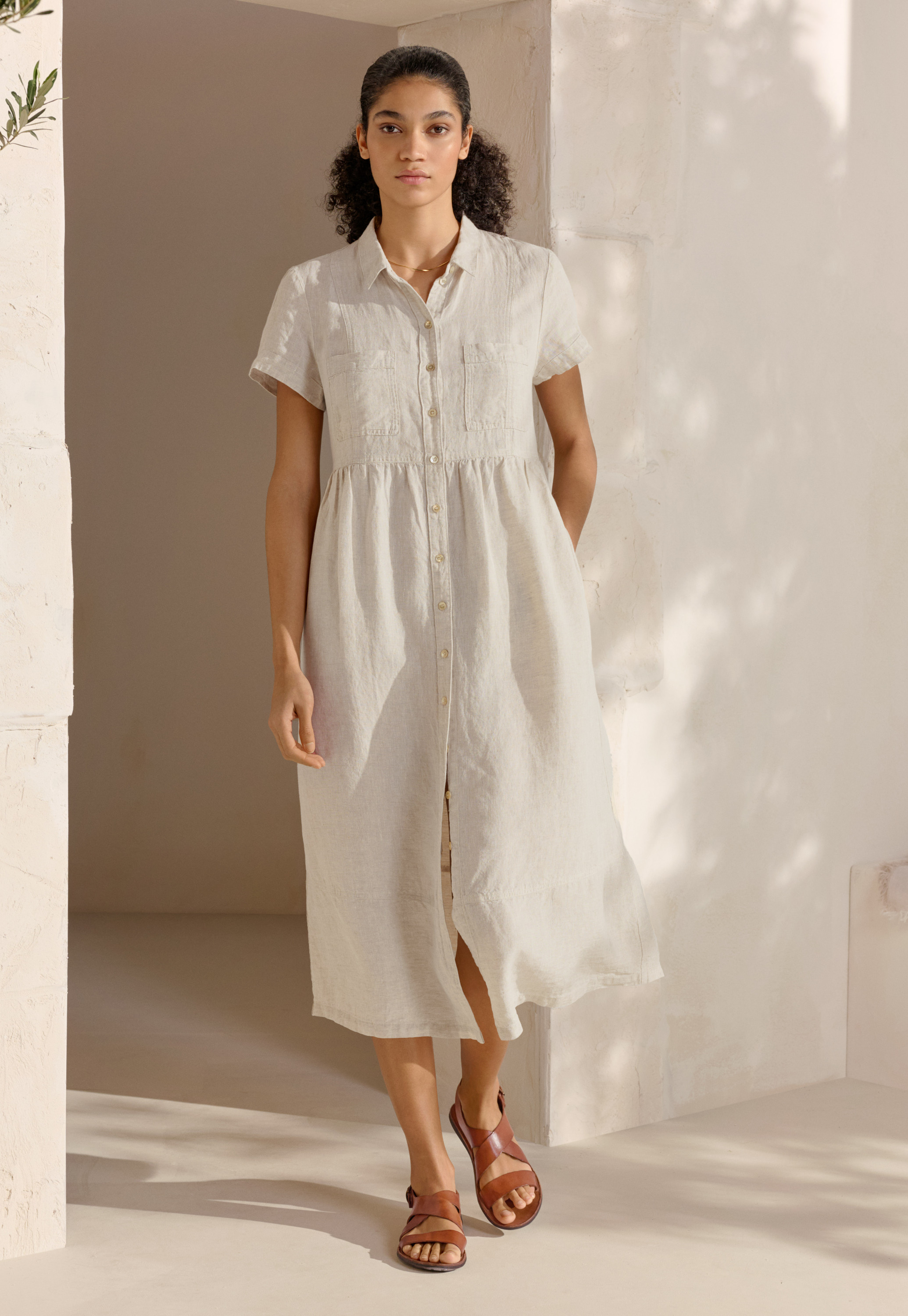 POETRY - Linen gathered-waist dress