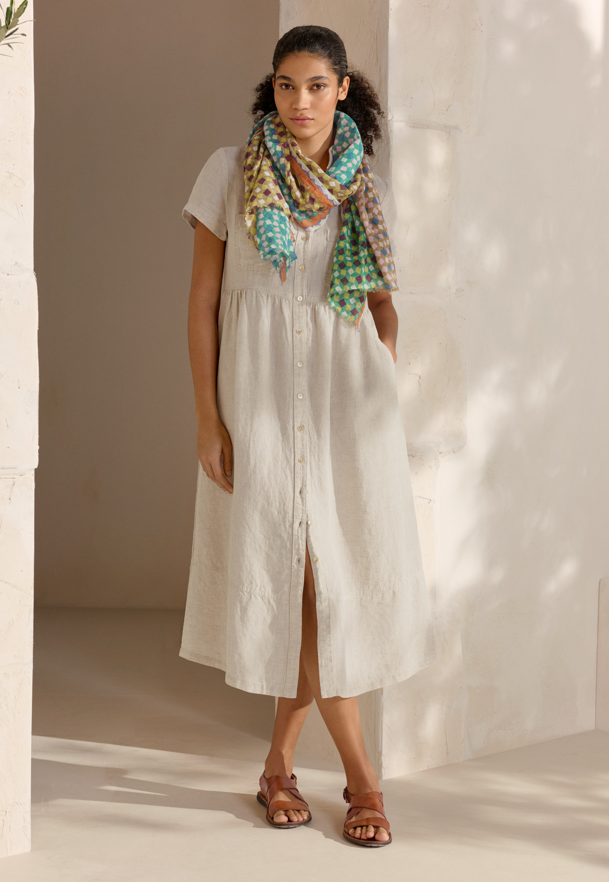 POETRY - Linen gathered-waist dress