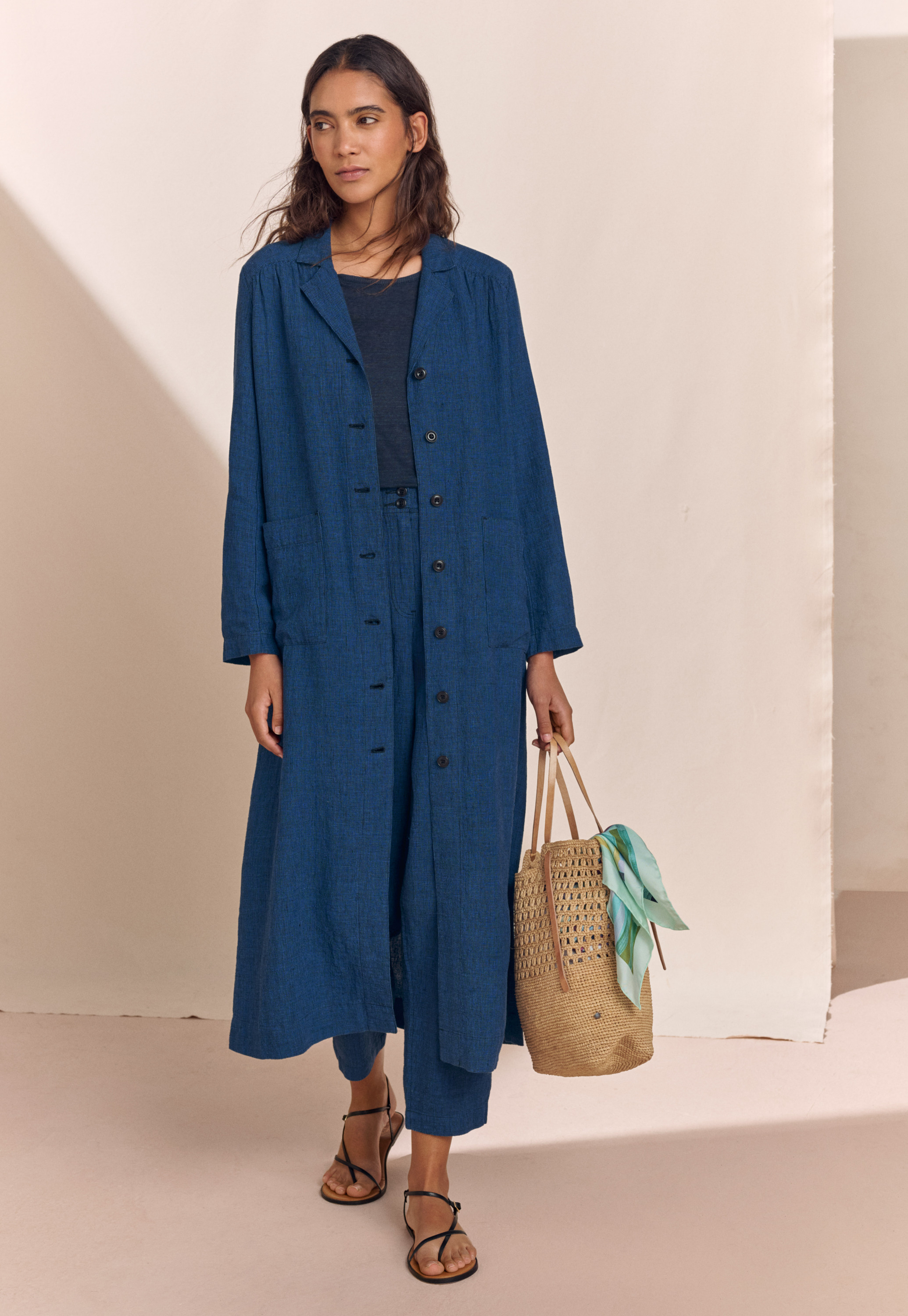 POETRY - Linen gathered hem-seam dress