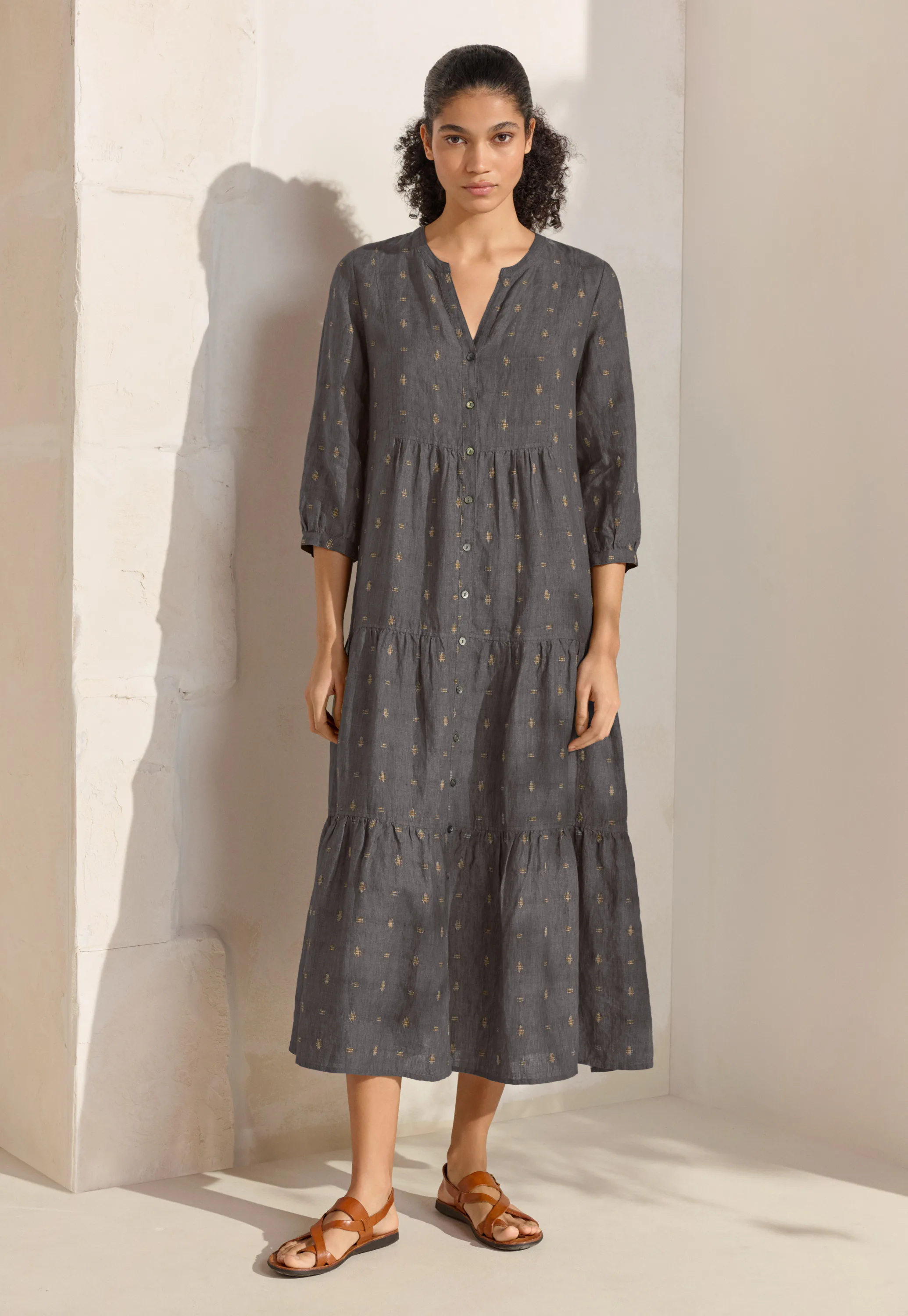 POETRY - Checked linen button-through dress POETRY - Checked linen button-through dress