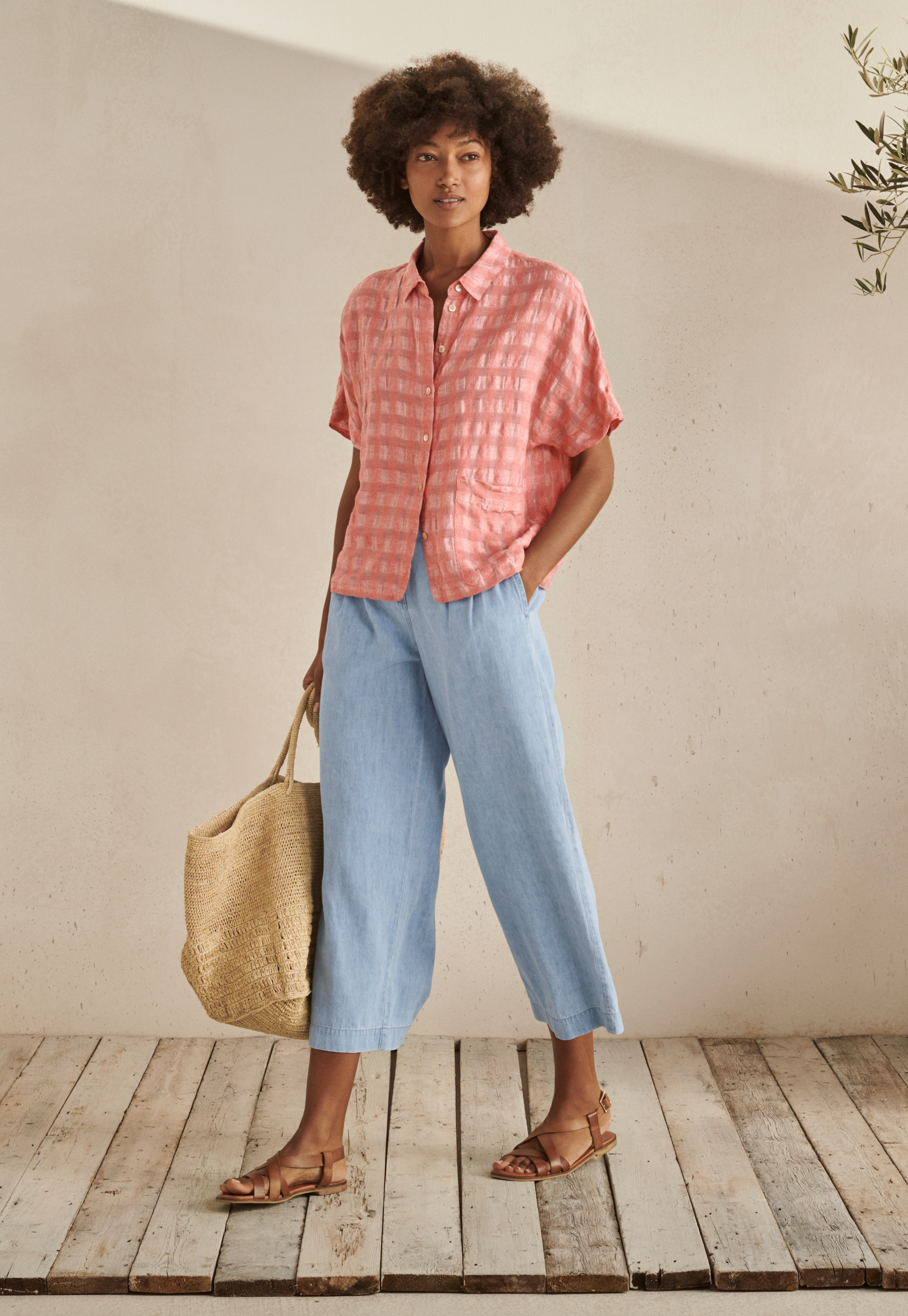 Poetry Indigo Dyed Hemp Cotton Cropped Trousers