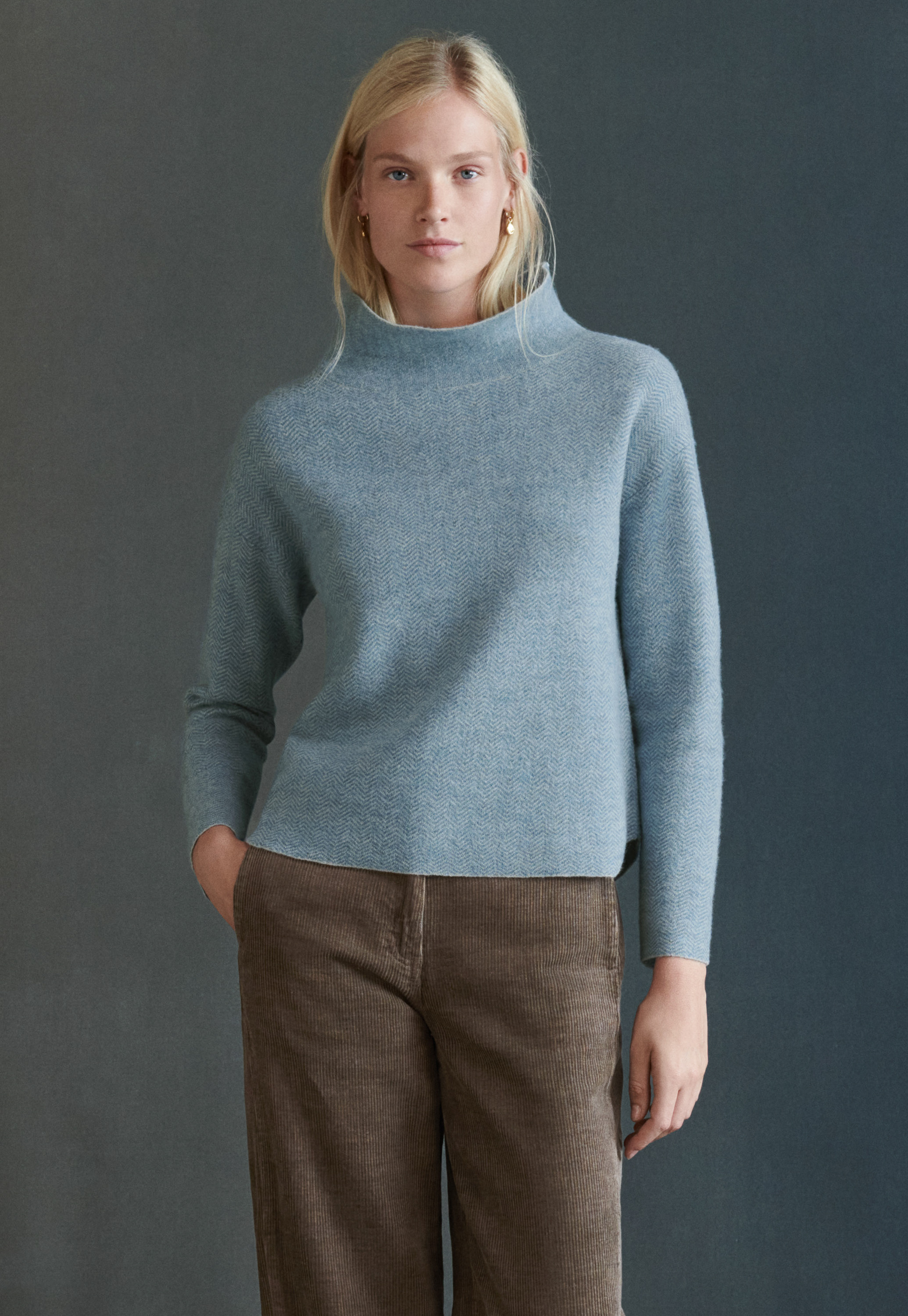 Herringbone-stitch boiled-wool sweater
