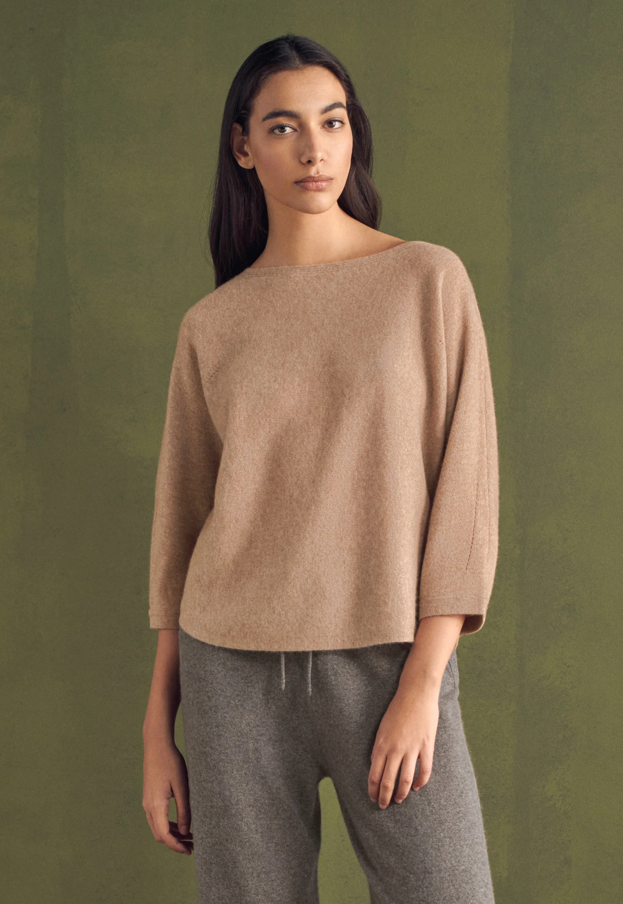 Women's 100% Pure Cashmere Boatneck Sweater - Horizontal Rib Raglan Sleeve, Soft & Cozy Knit
