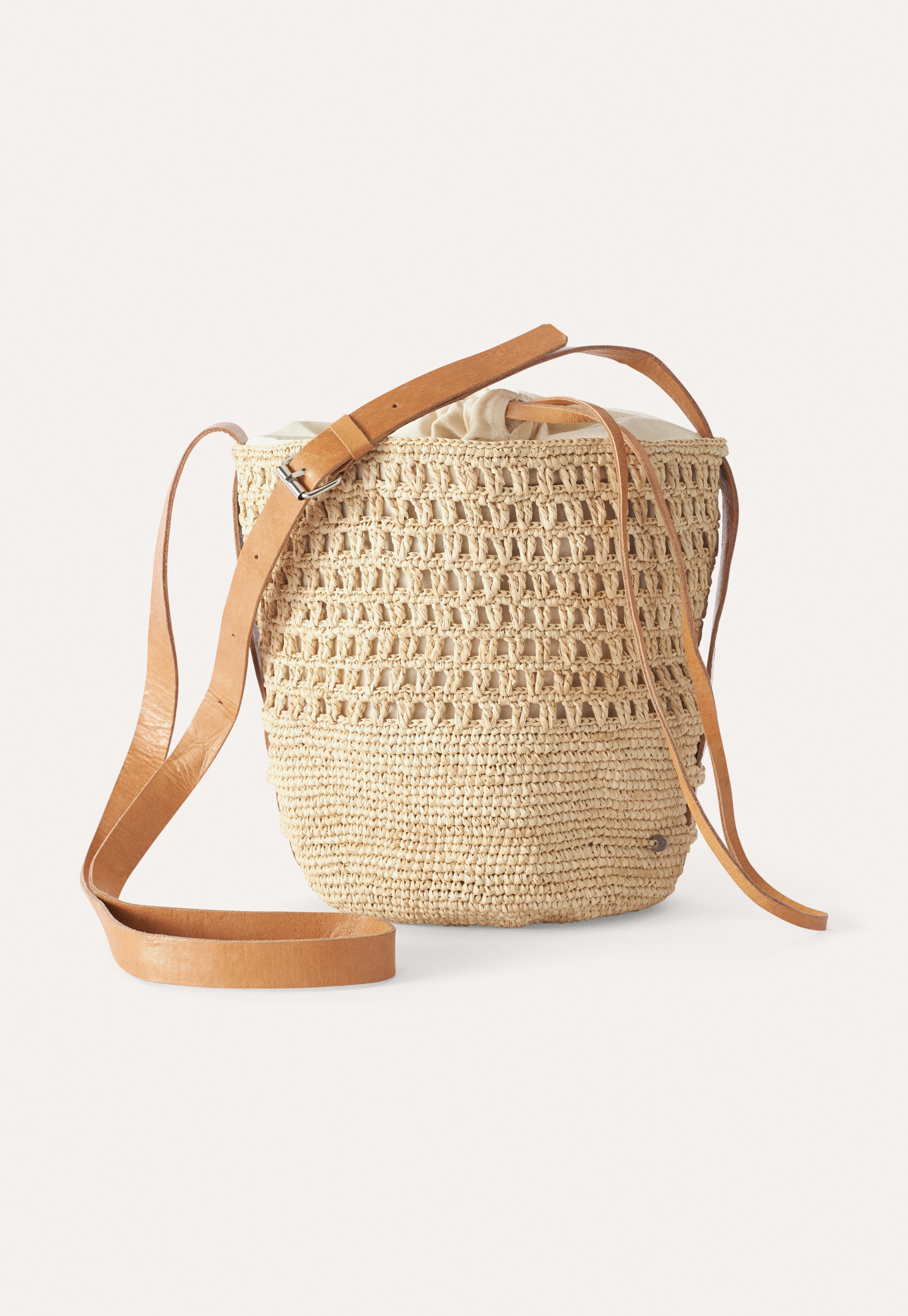Poetry Raffia bucket bag with leather handle