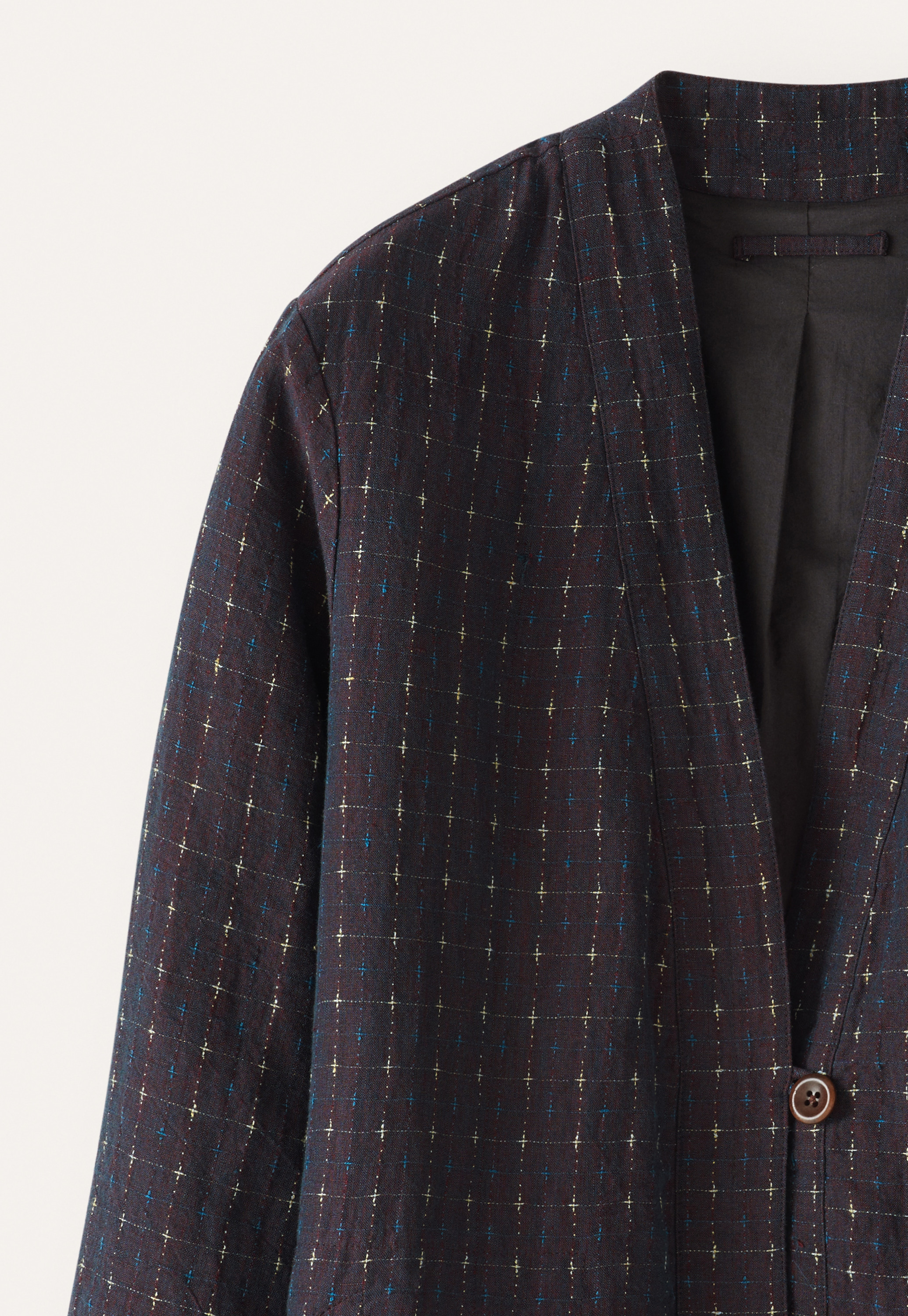 『TEN QUILTING JKT 44 NAVY』 Poetry - High-twist linen cross-pattern jacket