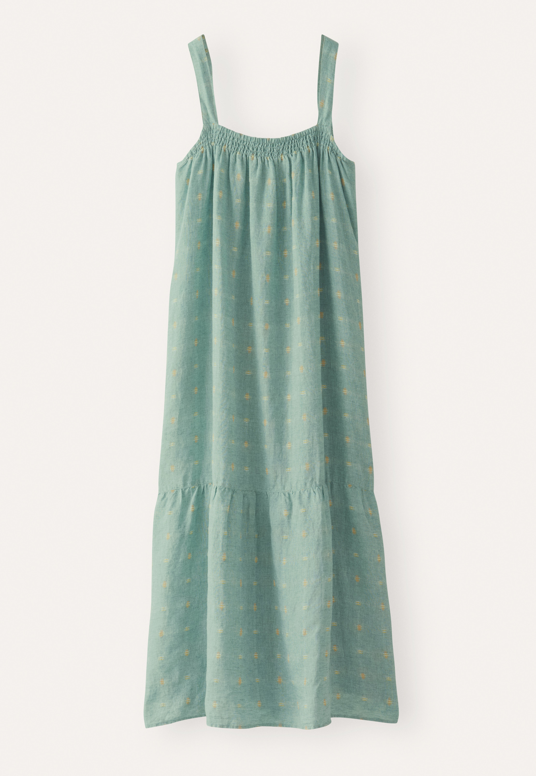 Linen clipped dobby-weave strap dress
