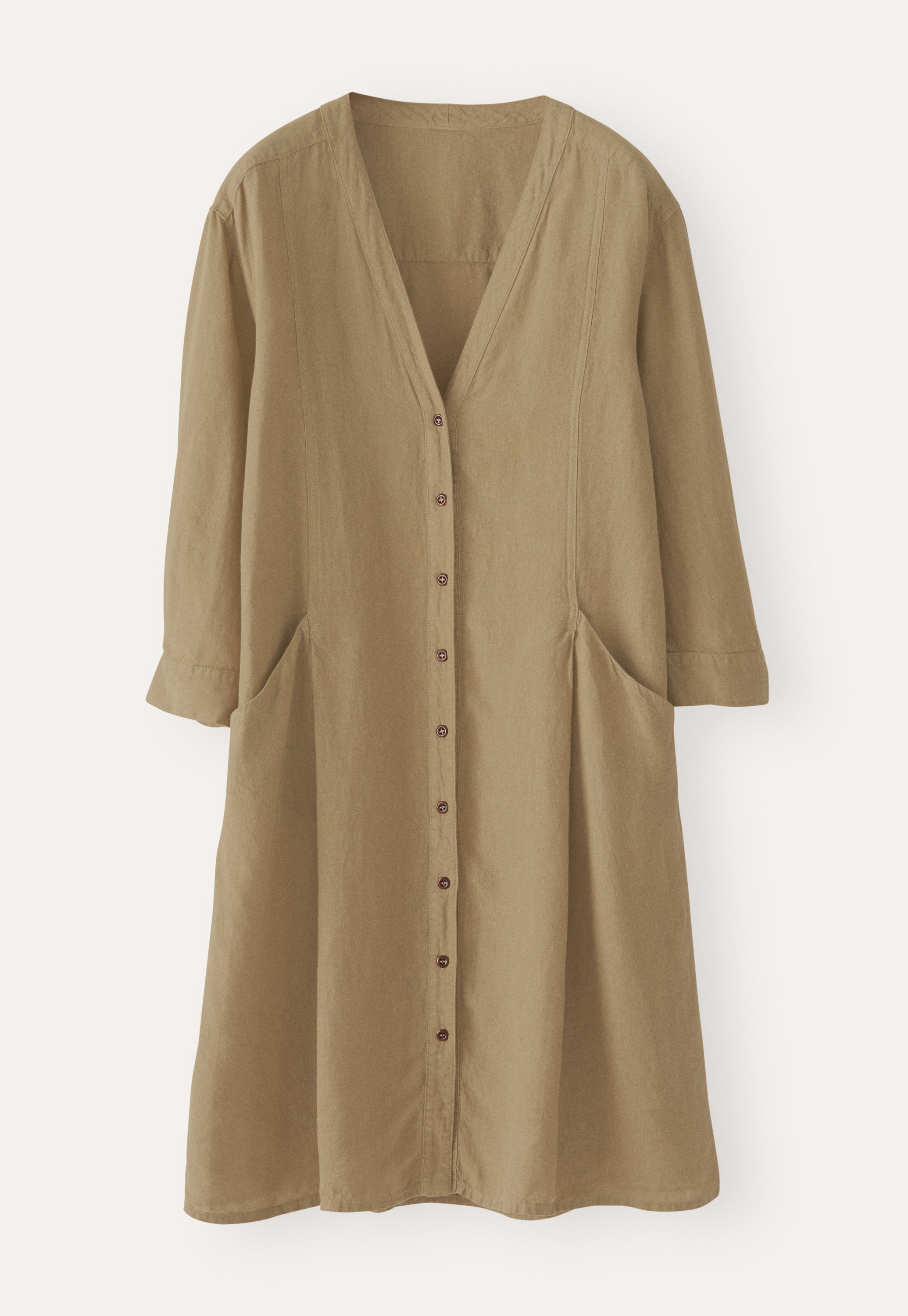 chinese dress ladies Khaki Tassel Hem Linen Shirt Dress main image 0