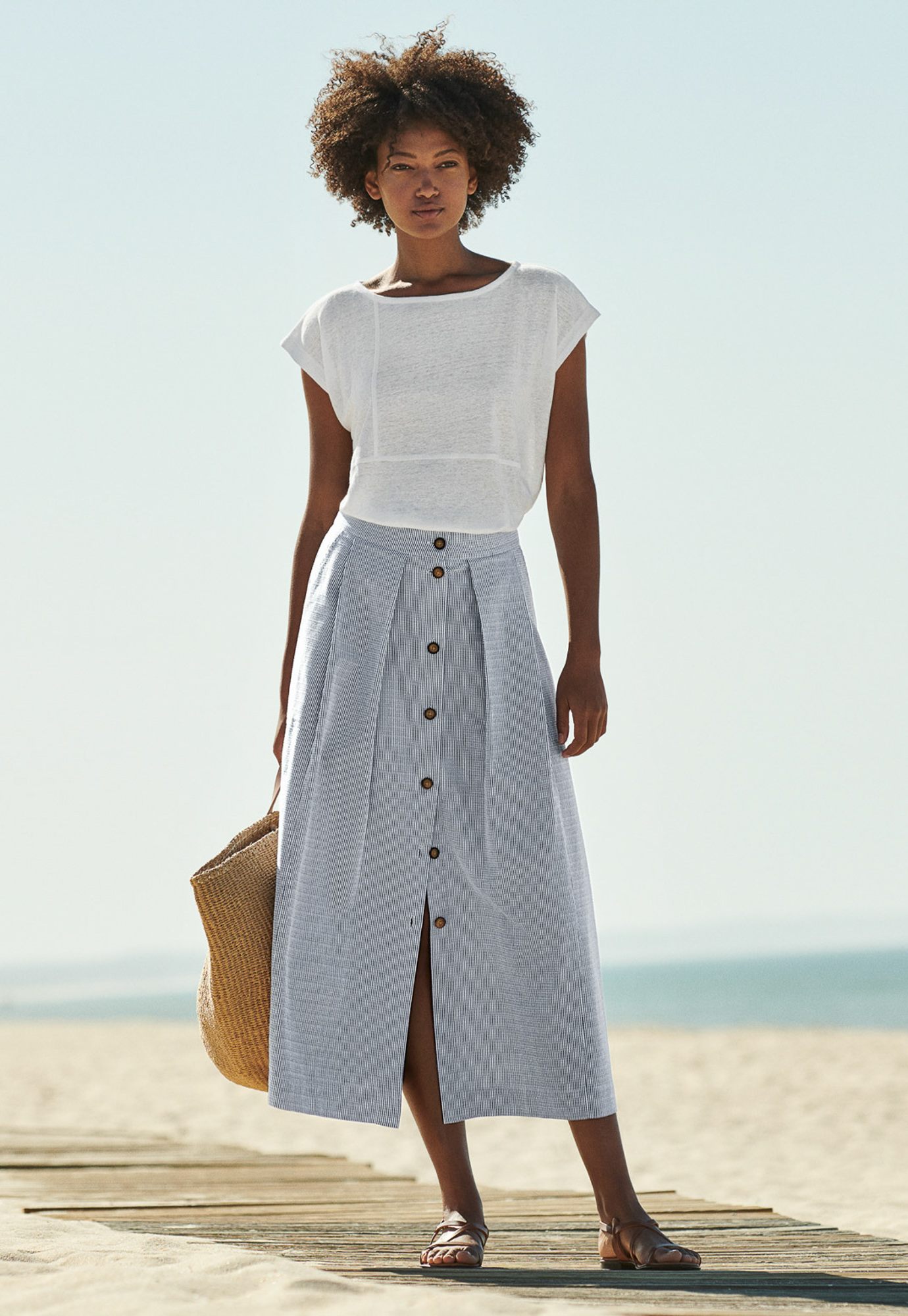 Poetry - Striped button-through skirt