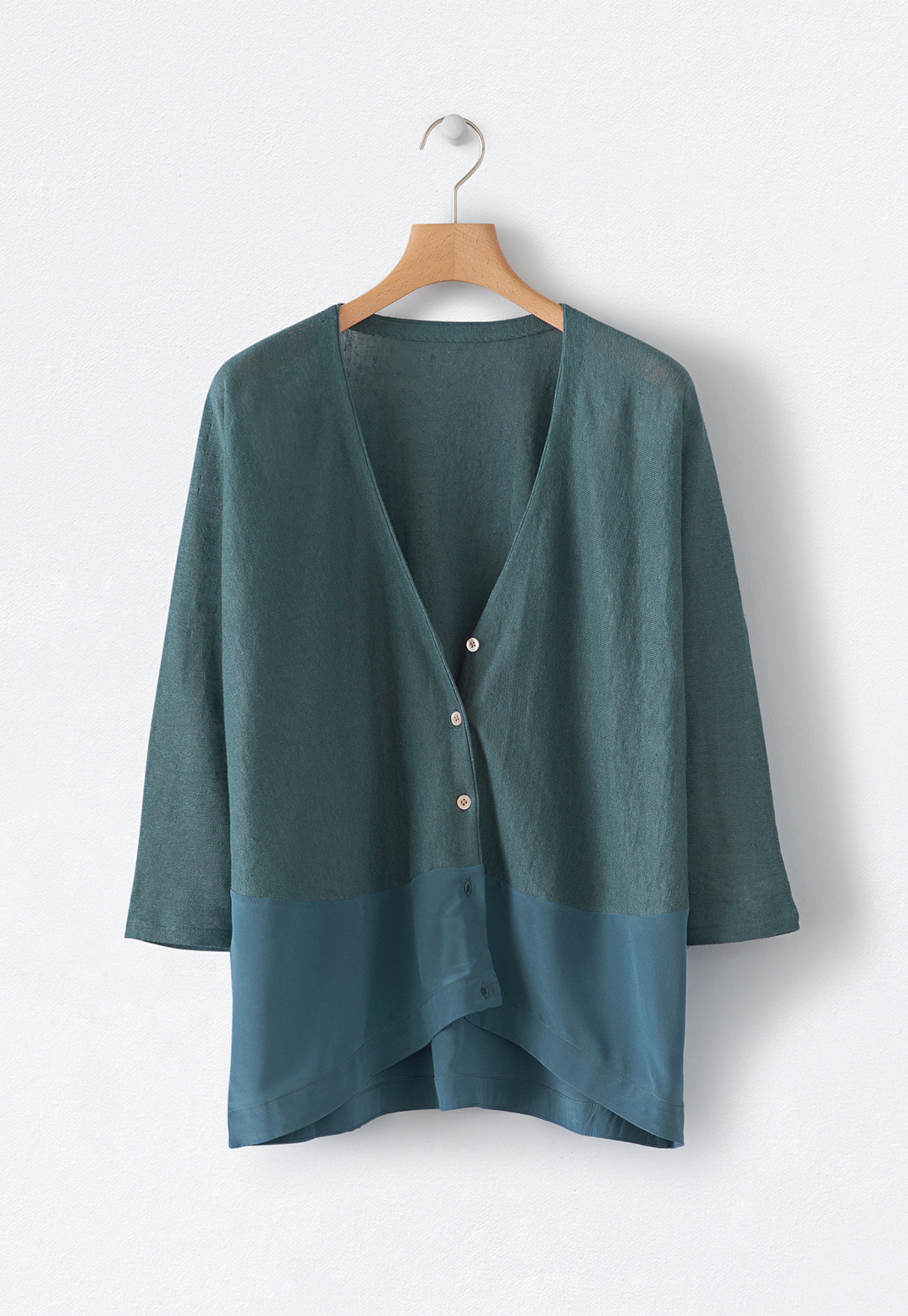 Linen cotton cardigan with silk hem