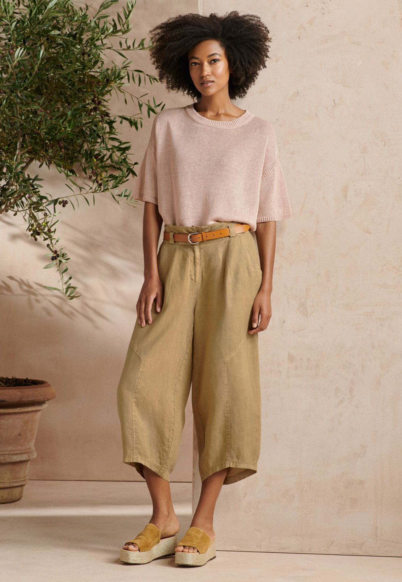 Poetry - Wide cropped linen trousers