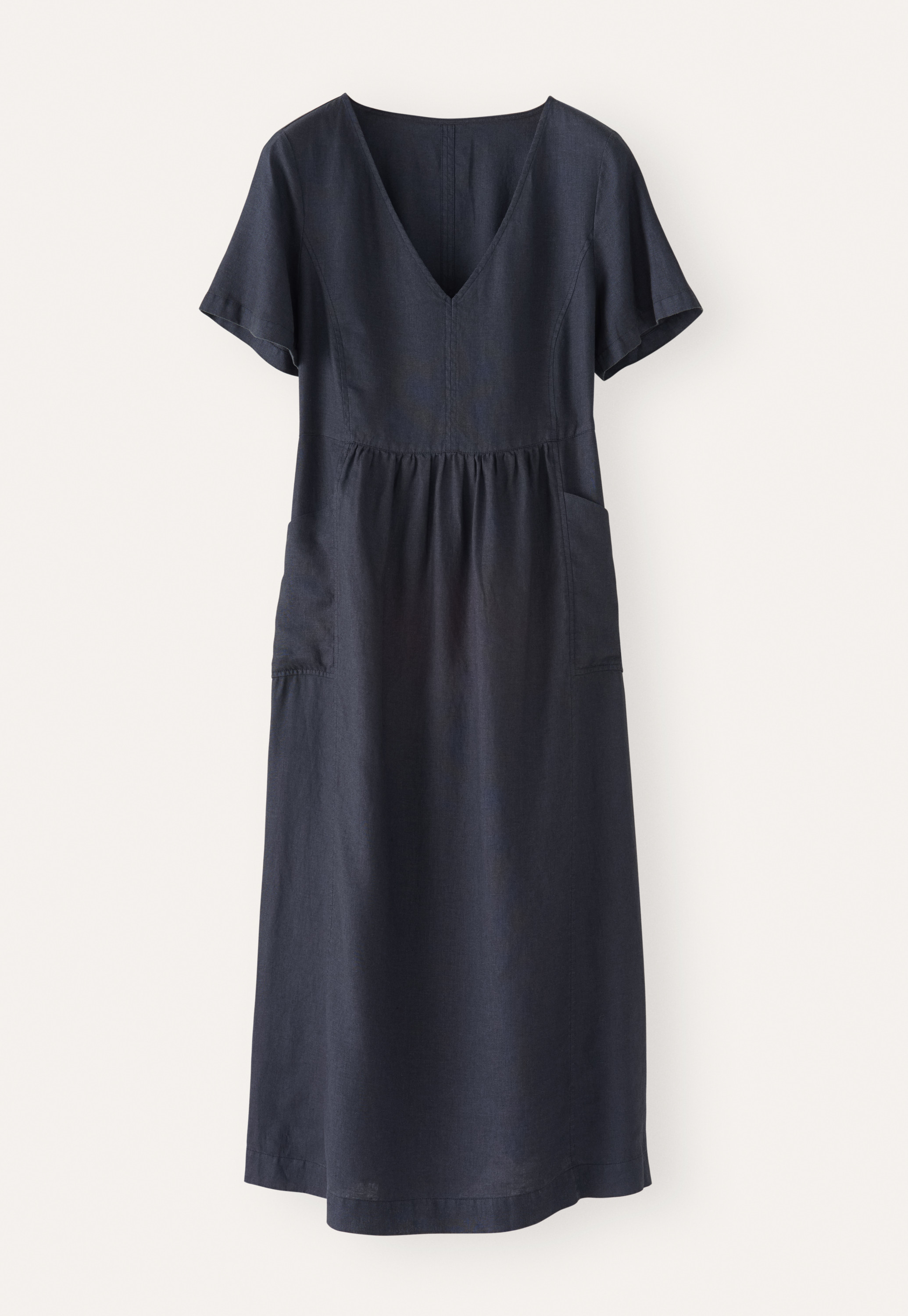 Short-sleeve v-neck linen dress