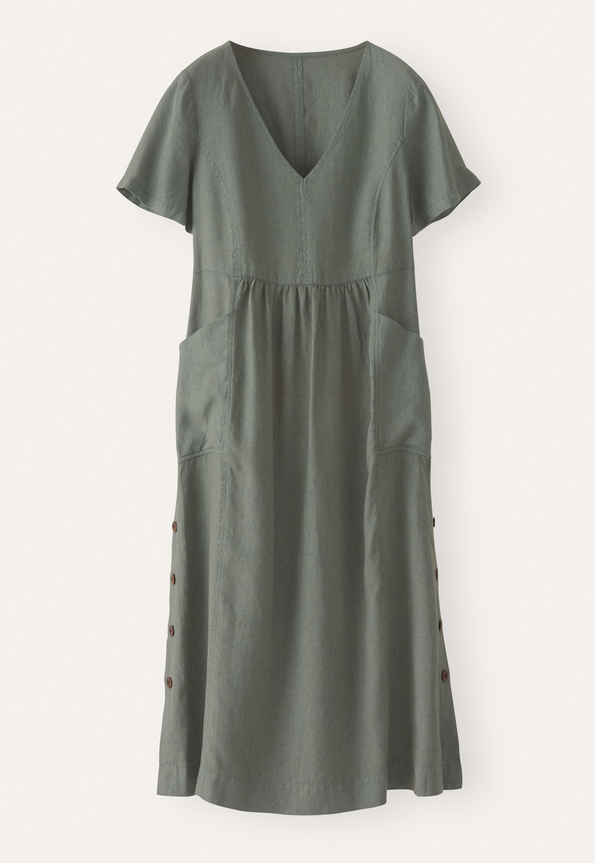Short-sleeve v-neck linen dress