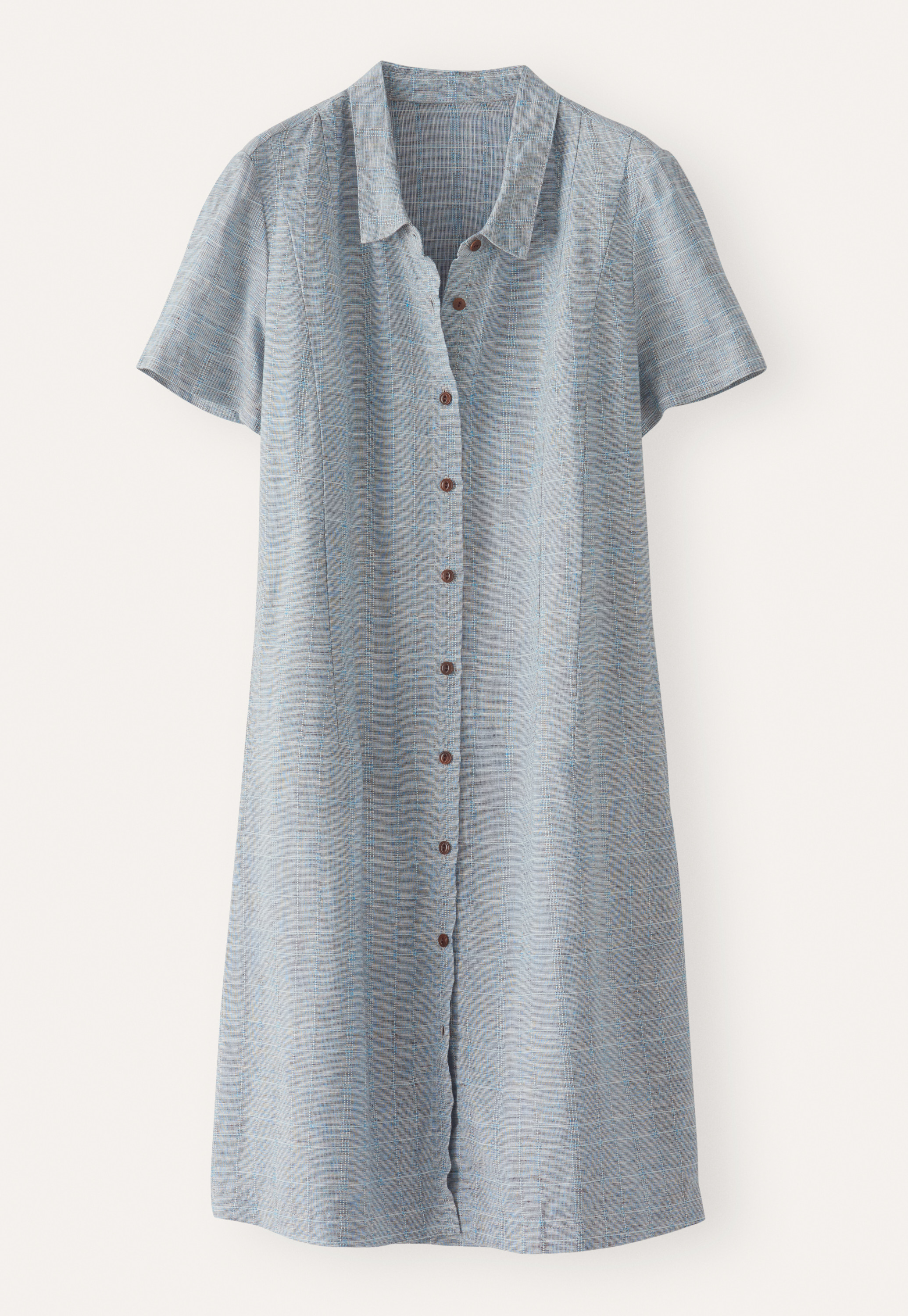 Checked linen button-through dress