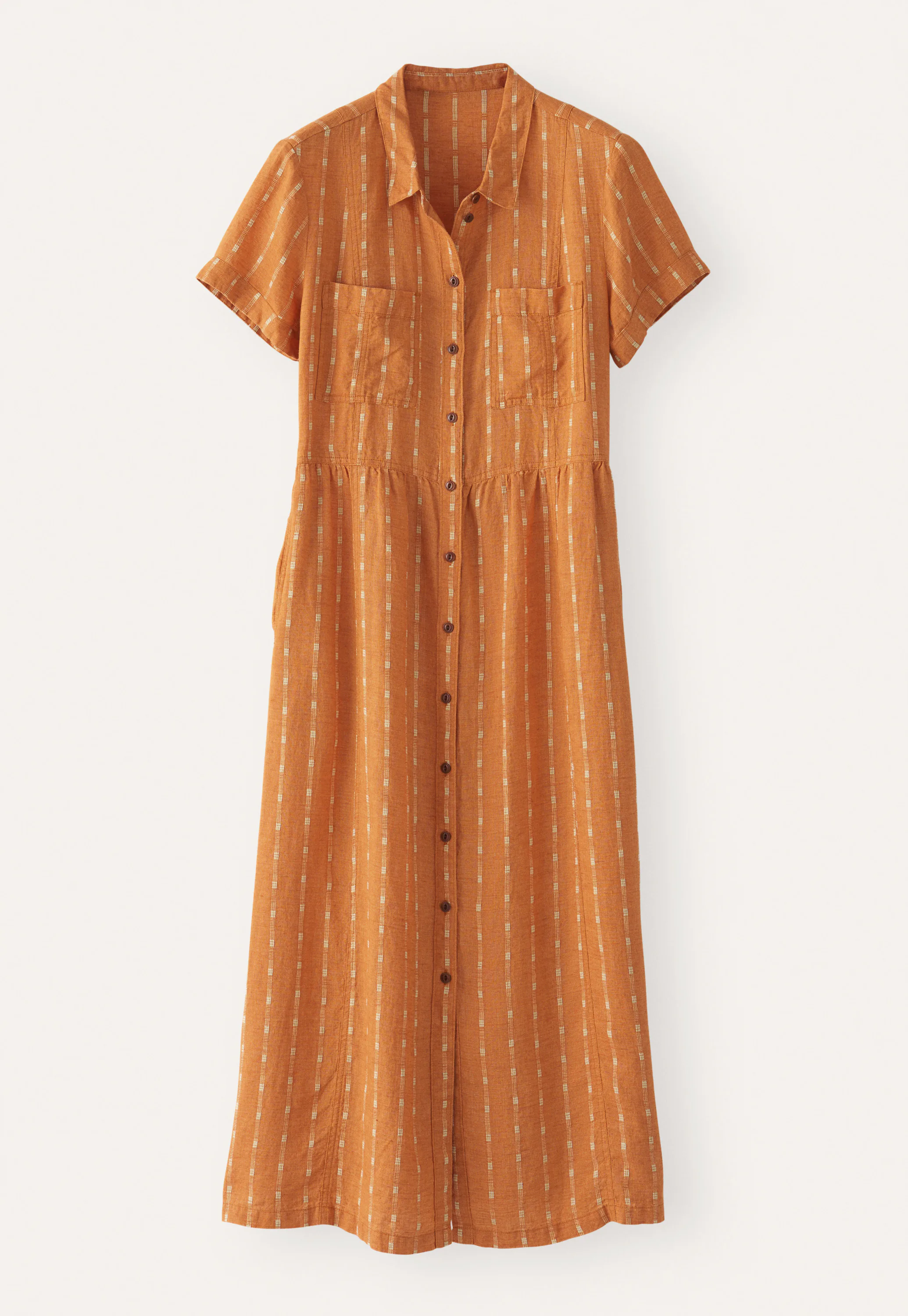 orange and brown striped dress Orange Cotton Poplin Wavy Stripe Short Shift Dress 62" / Tall (5'7" and above)