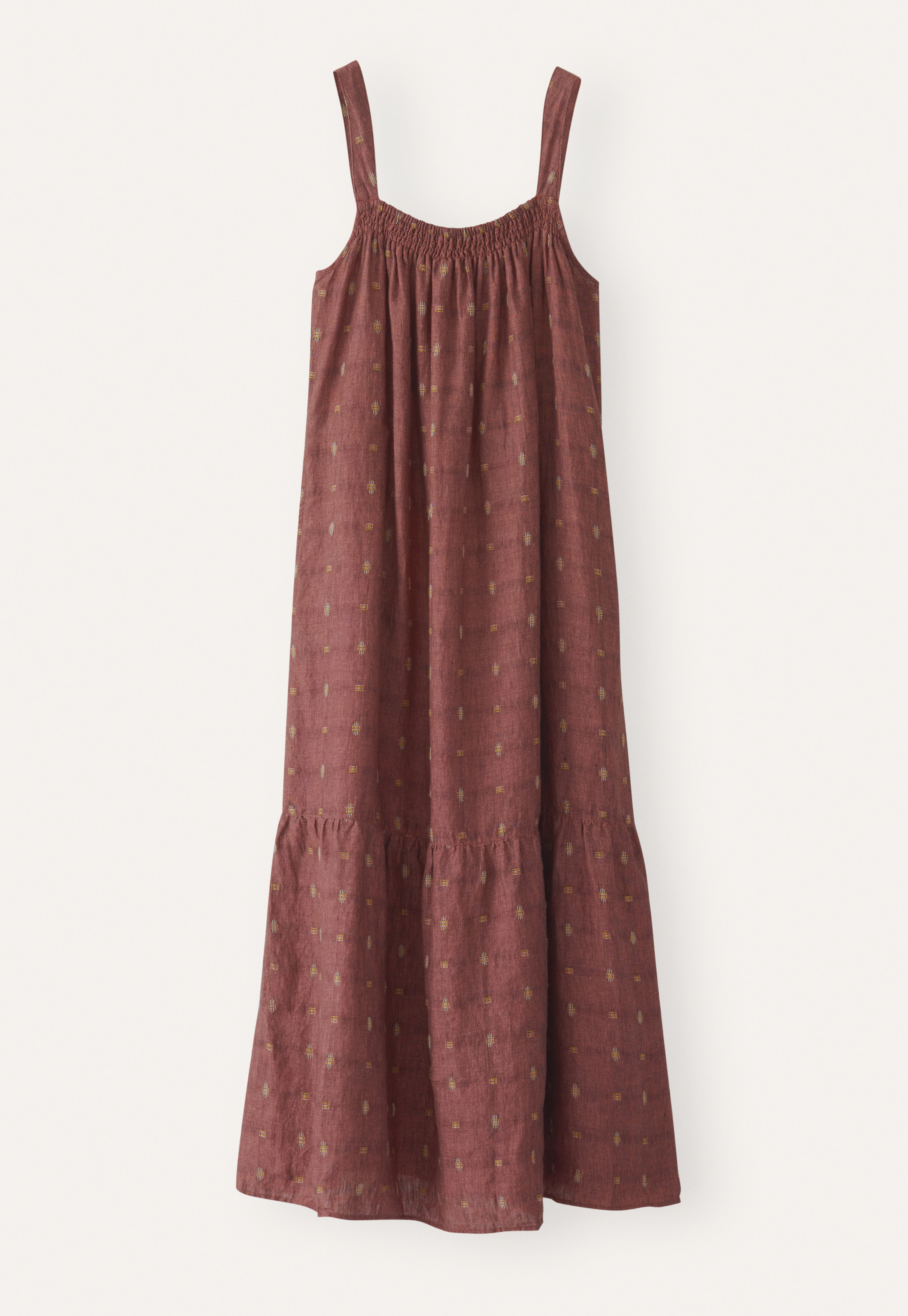 dobby red dress Linen clipped dobby-weave strap dress