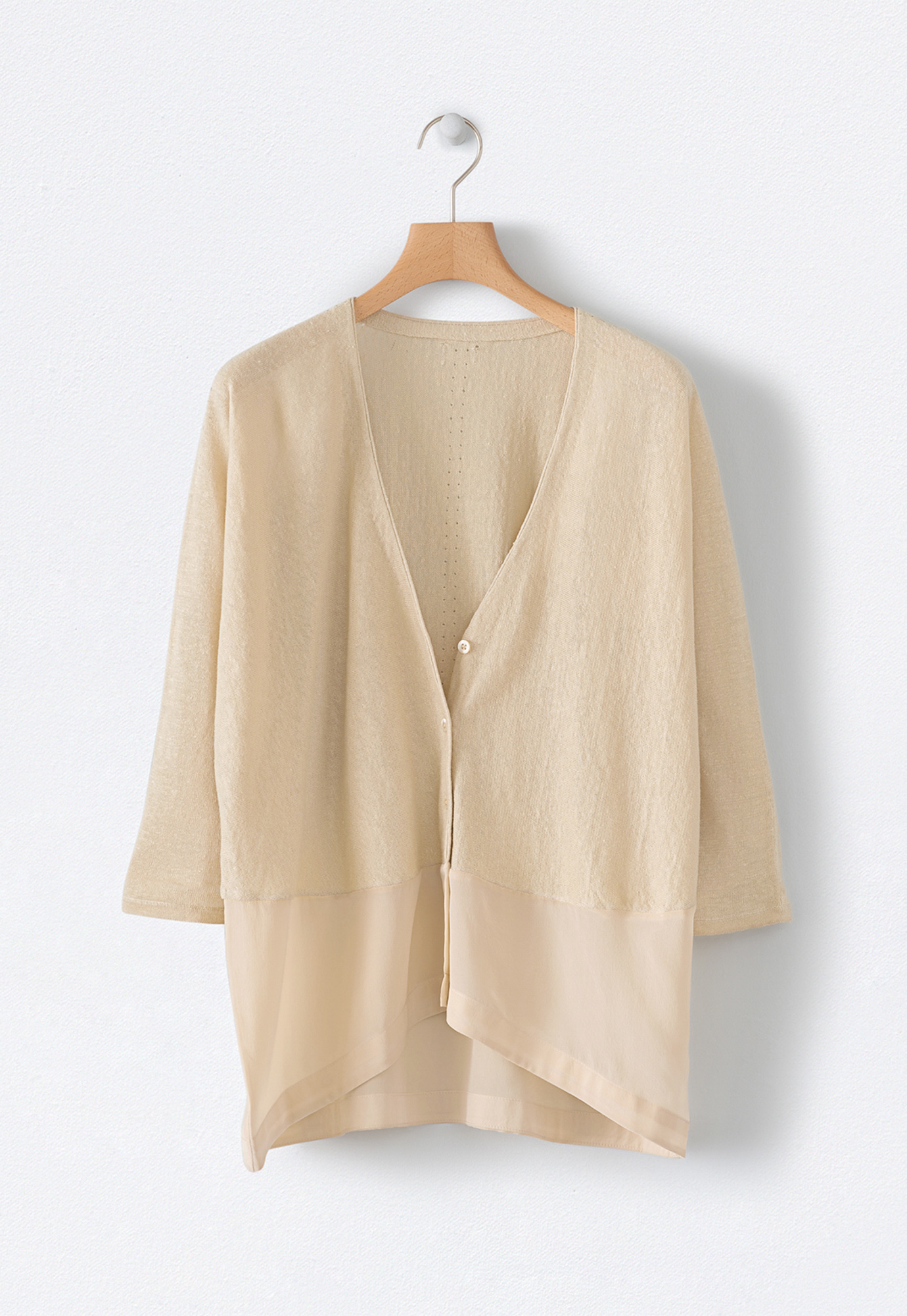 Linen cotton cardigan with silk hem